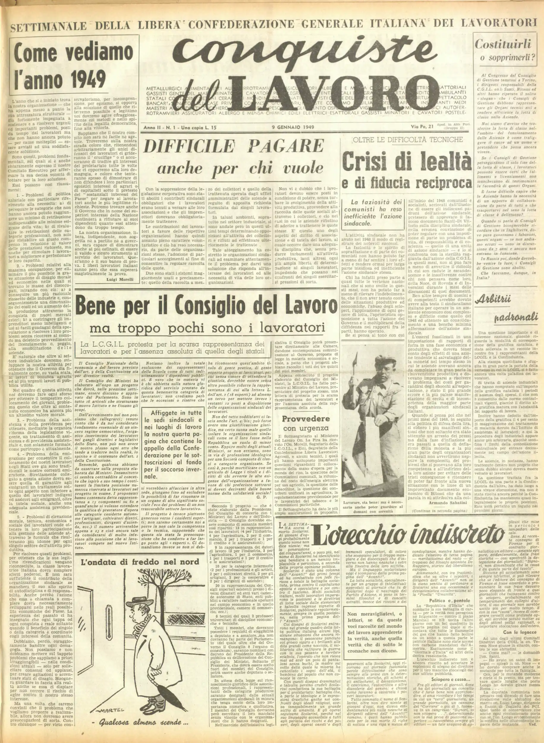 Conquiste del Lavoro del 09/01/1949 N. 1 Anno 2