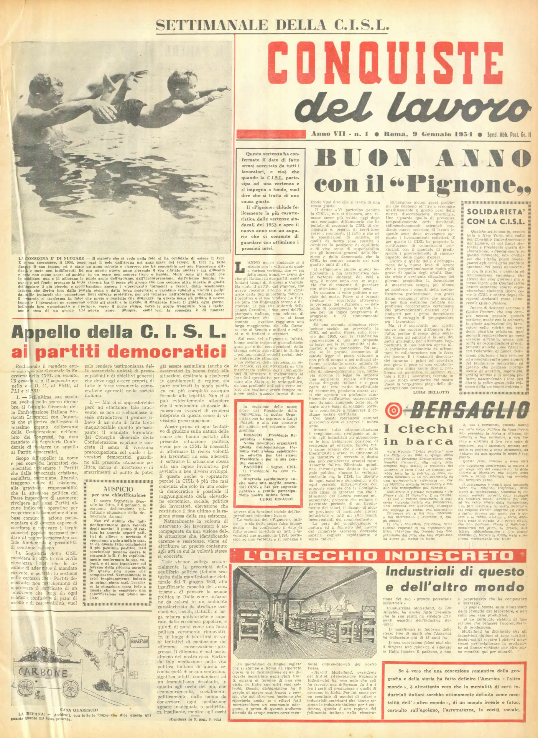 Conquiste del Lavoro del 09/01/1954 N. 1 Anno 7
