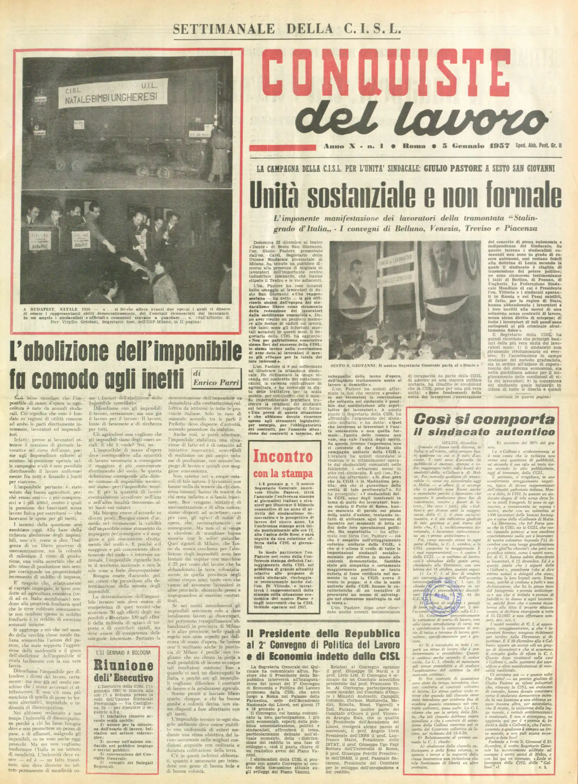 Conquiste del Lavoro del 05/01/1957 N. 1 Anno 10