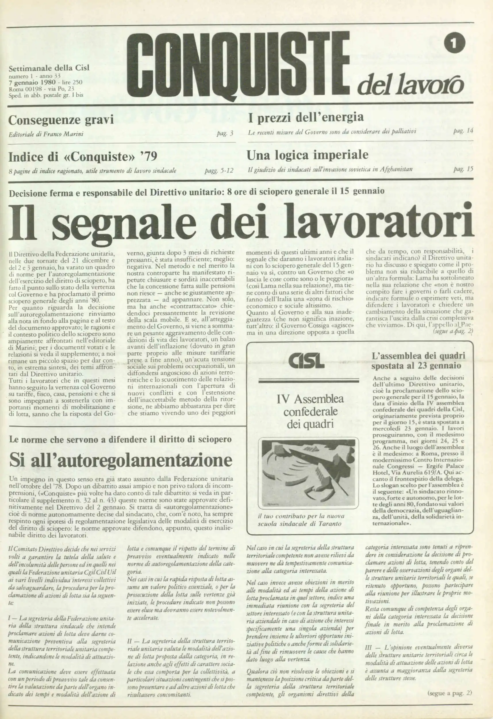 Conquiste del Lavoro del 07/01/1980 N. 1 Anno 33