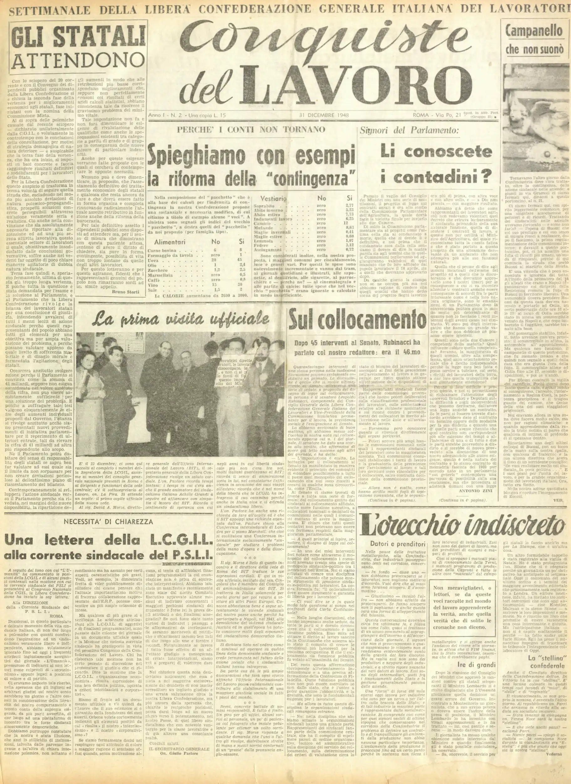 Conquiste del Lavoro del 31/12/1948 N. 2 Anno 1