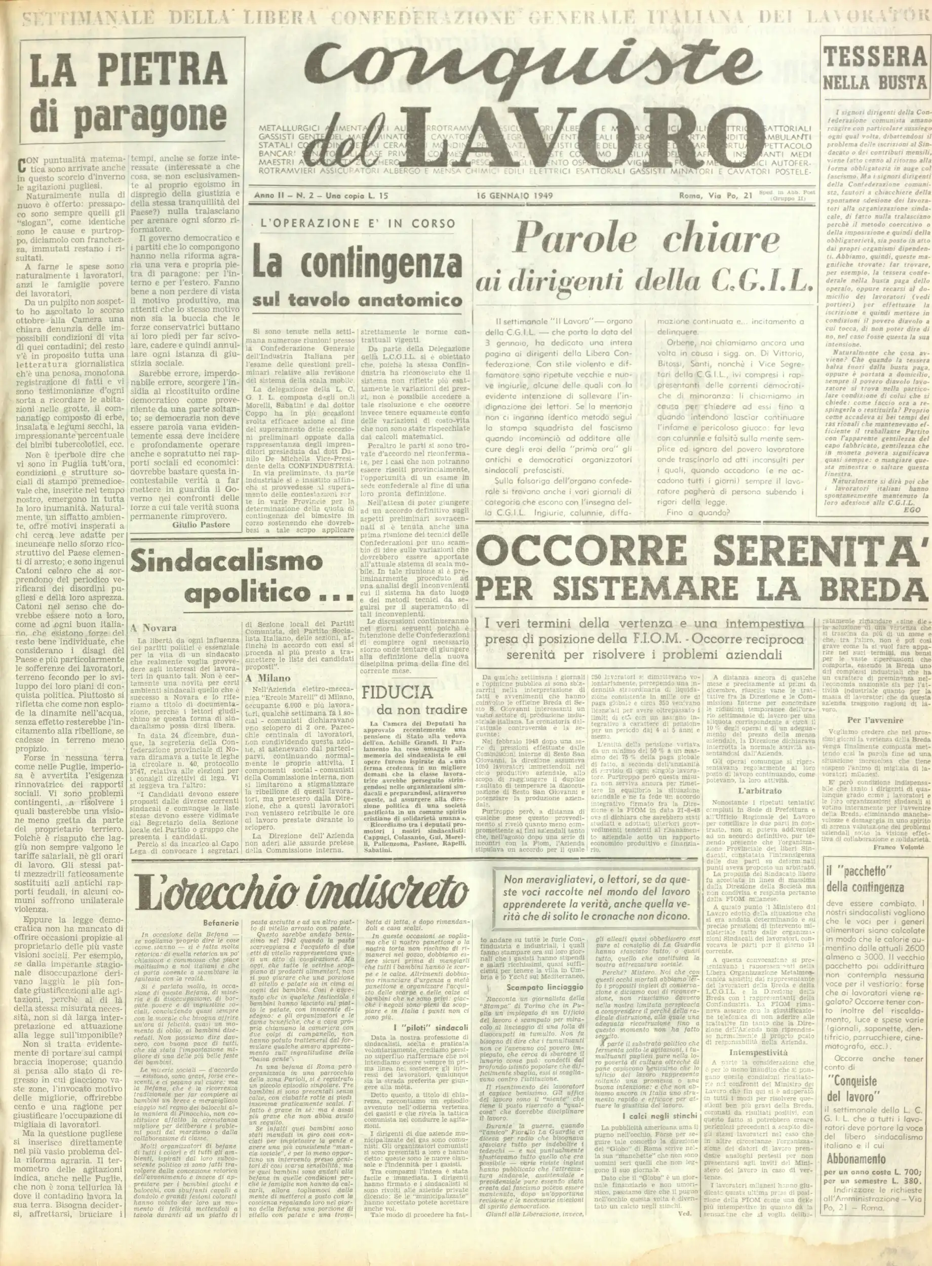 Conquiste del Lavoro del 16/02/1949 N. 2 Anno 2