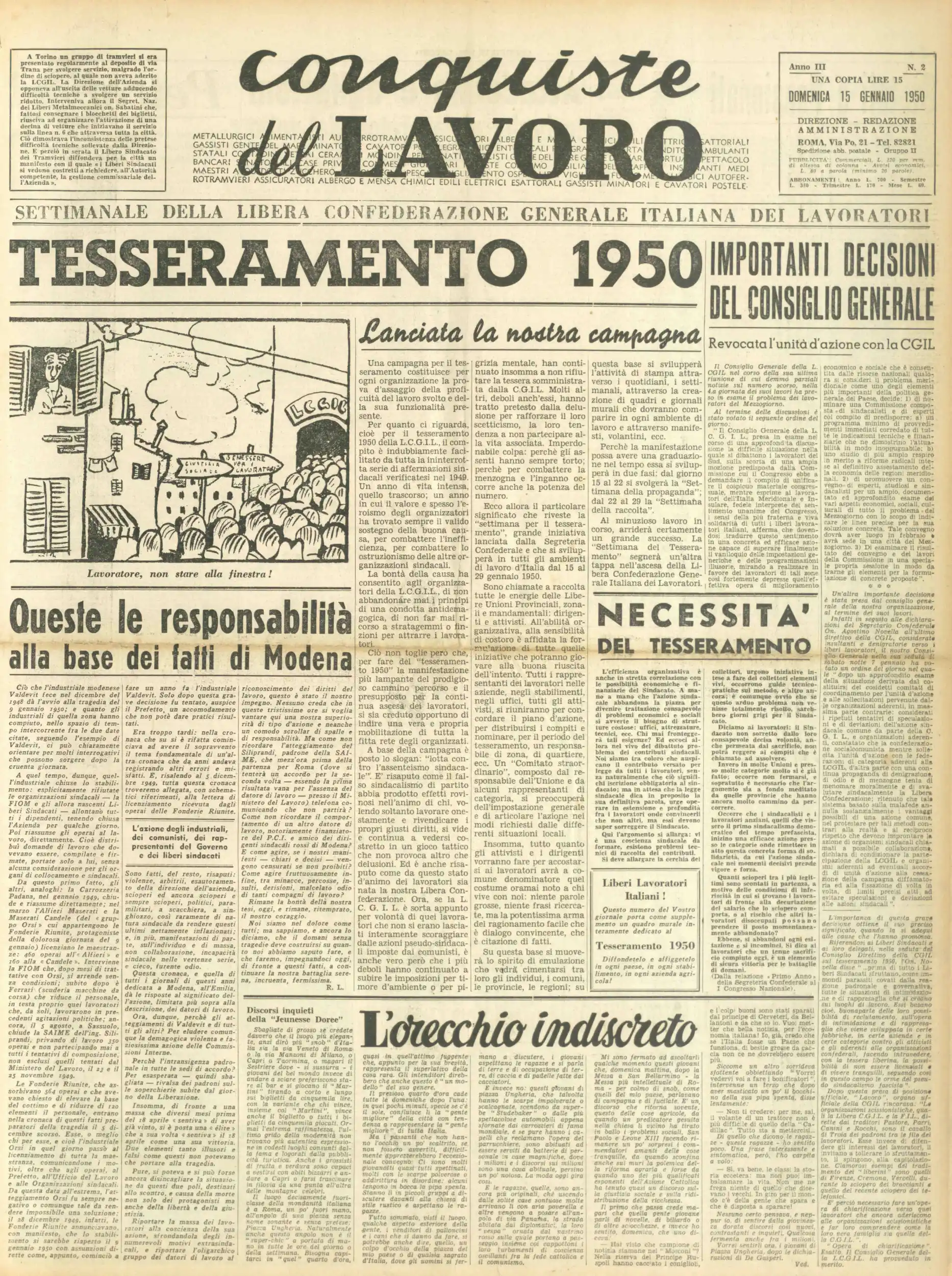 Conquiste del Lavoro del 15/01/1950 N. 2 Anno 3