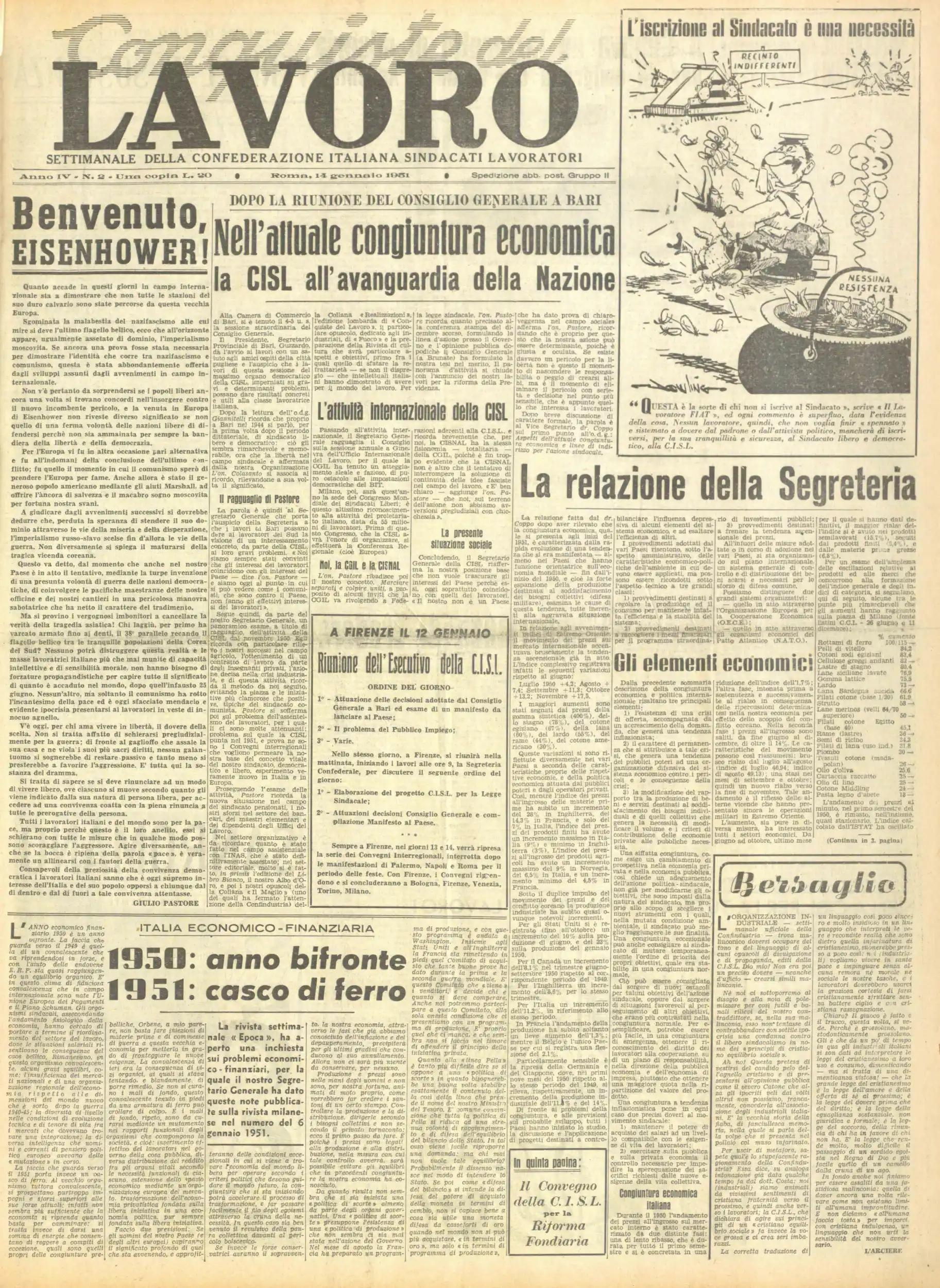 Conquiste del Lavoro del 14/01/1951 N. 2 Anno 4