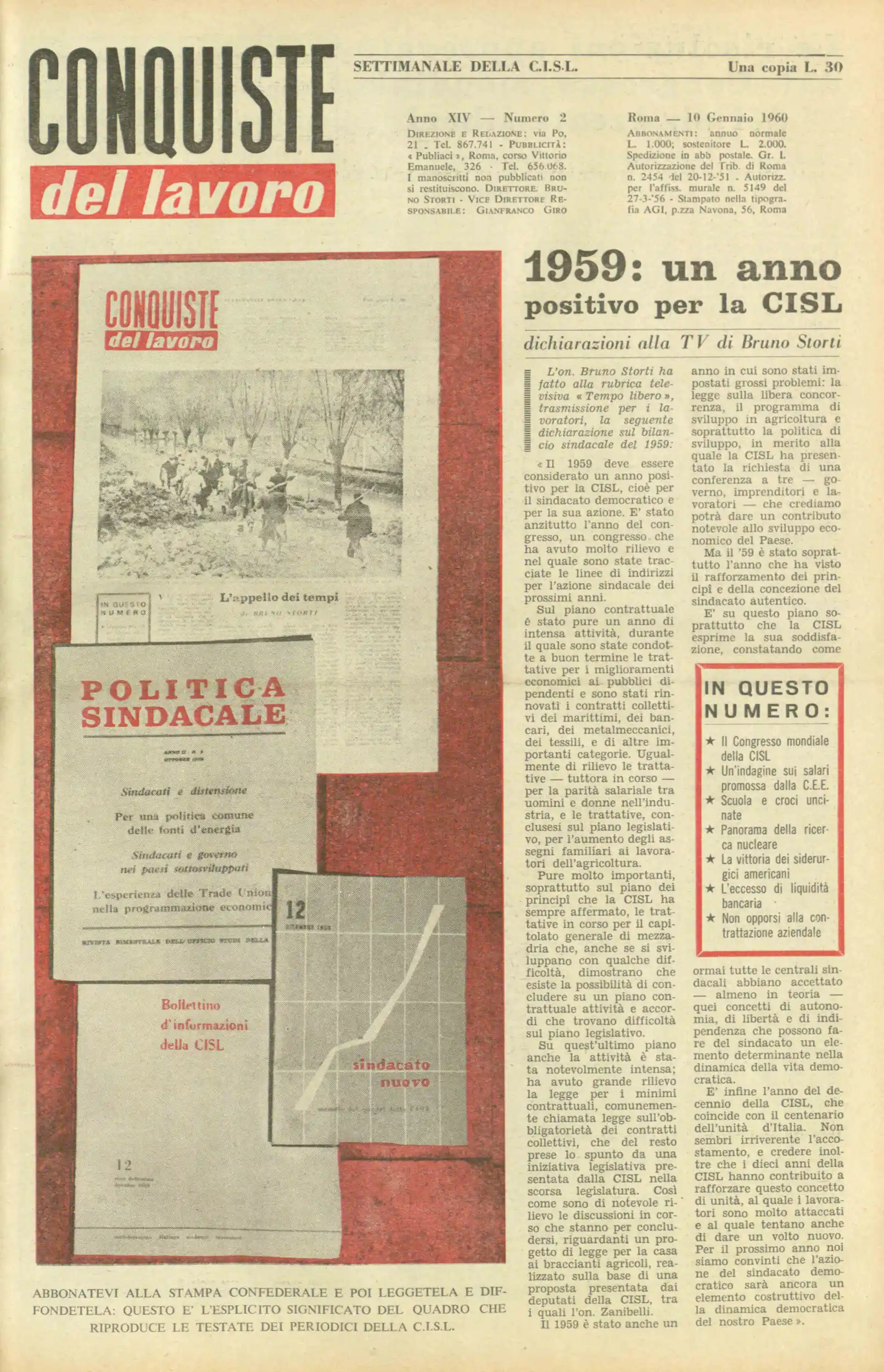Conquiste del Lavoro del 10/01/1960 N. 2 Anno 13