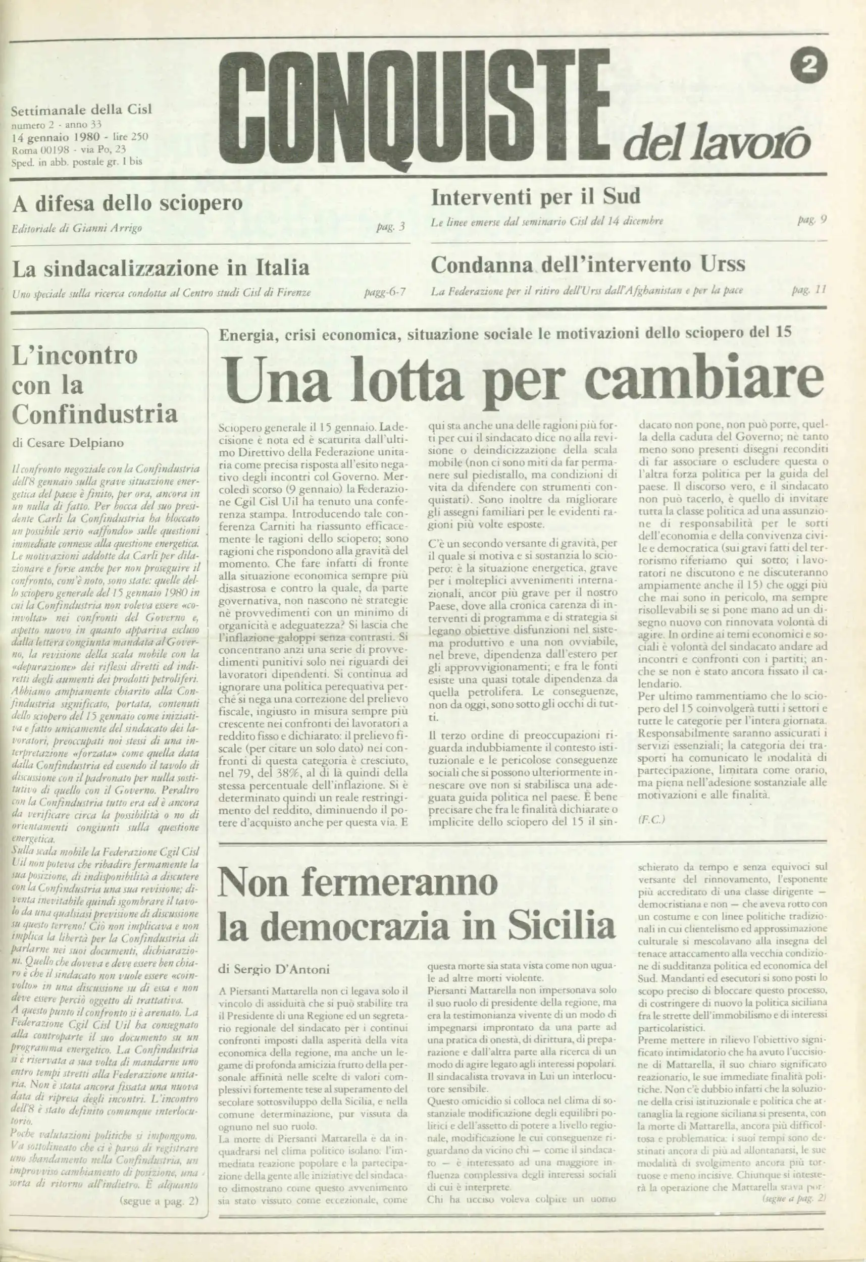 Conquiste del Lavoro del 14/01/1980 N. 2 Anno 33