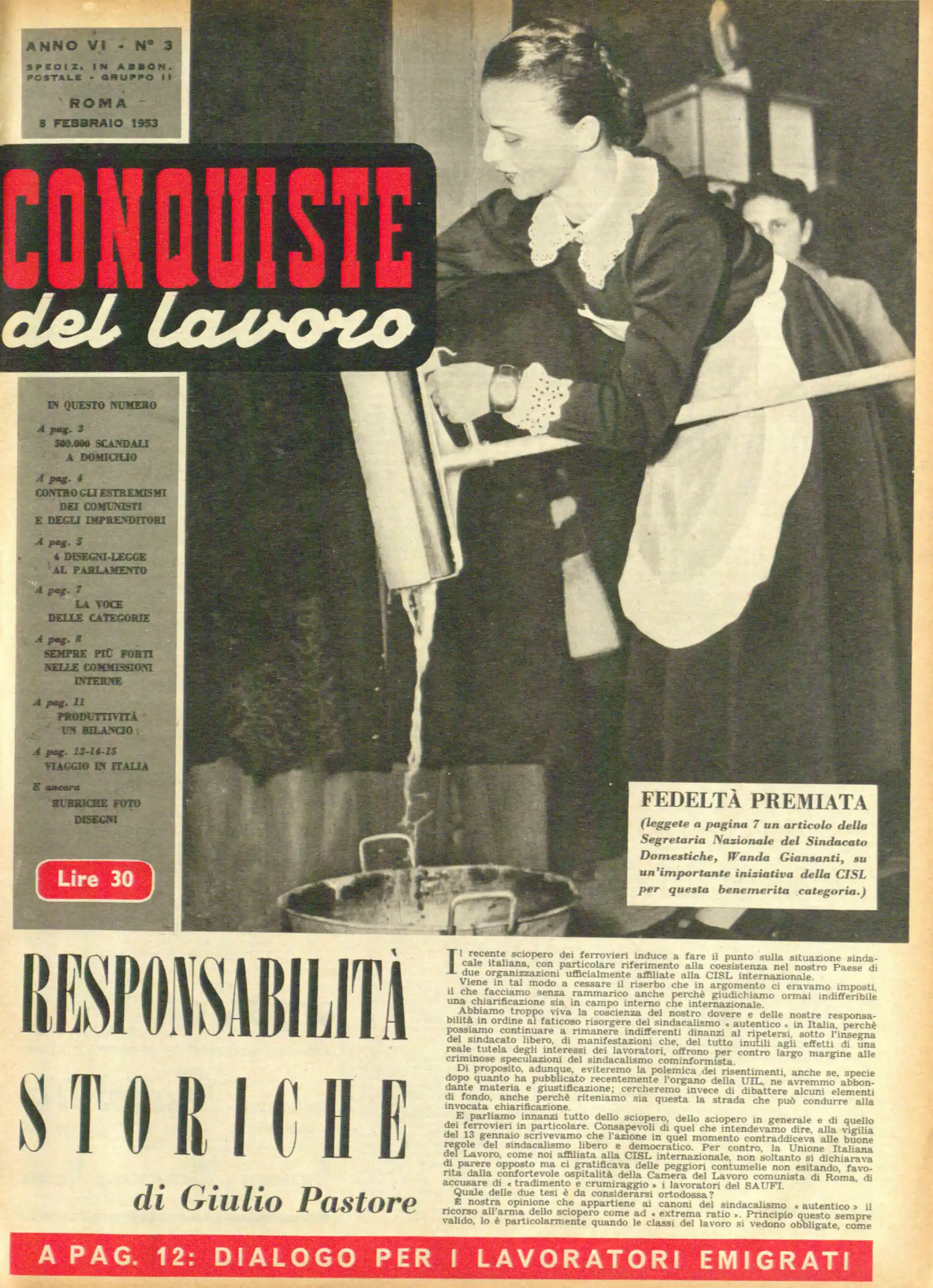 Conquiste del Lavoro del 08/02/1953 N. 3 Anno 6
