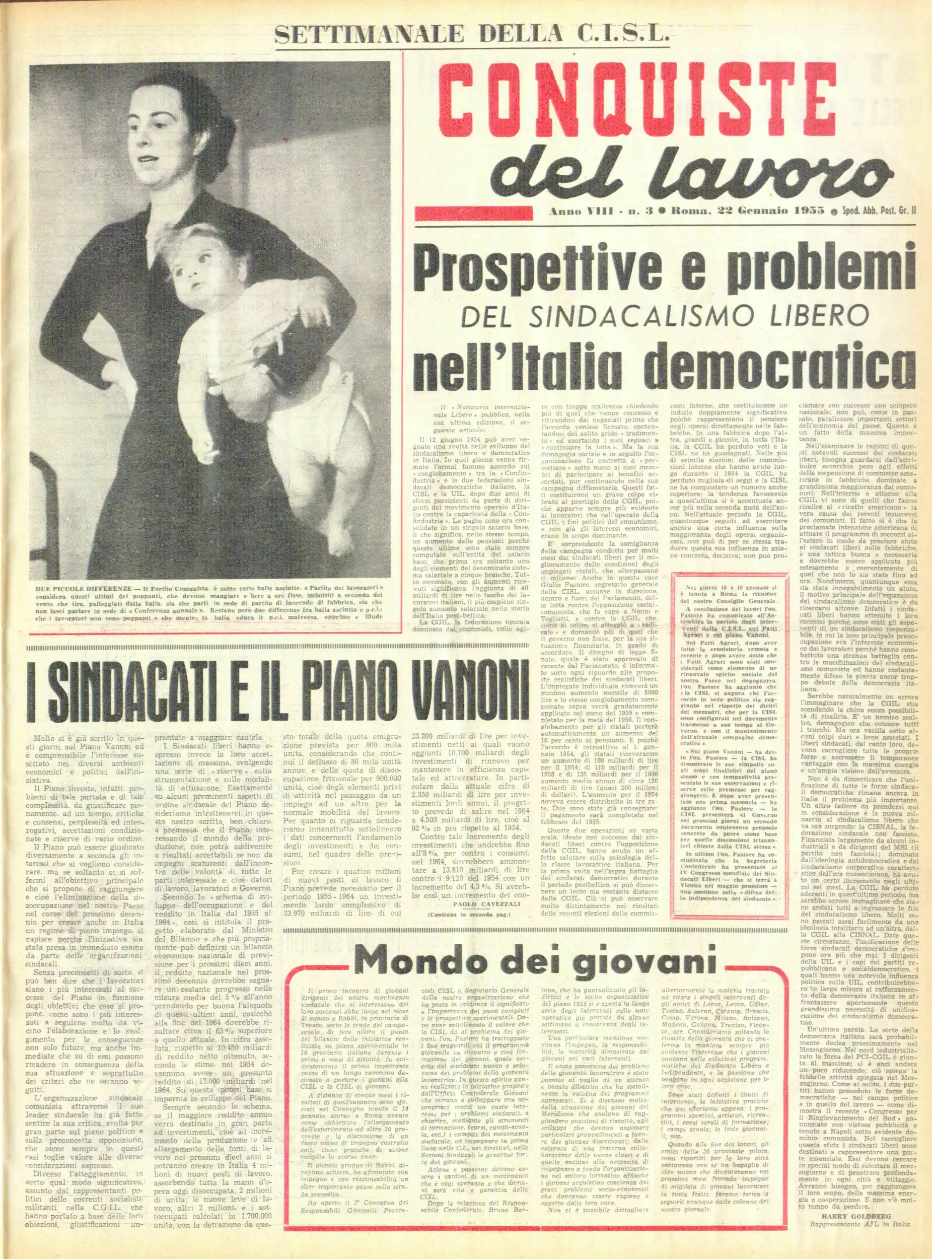 Conquiste del Lavoro del 22/01/1955 N. 3 Anno 8