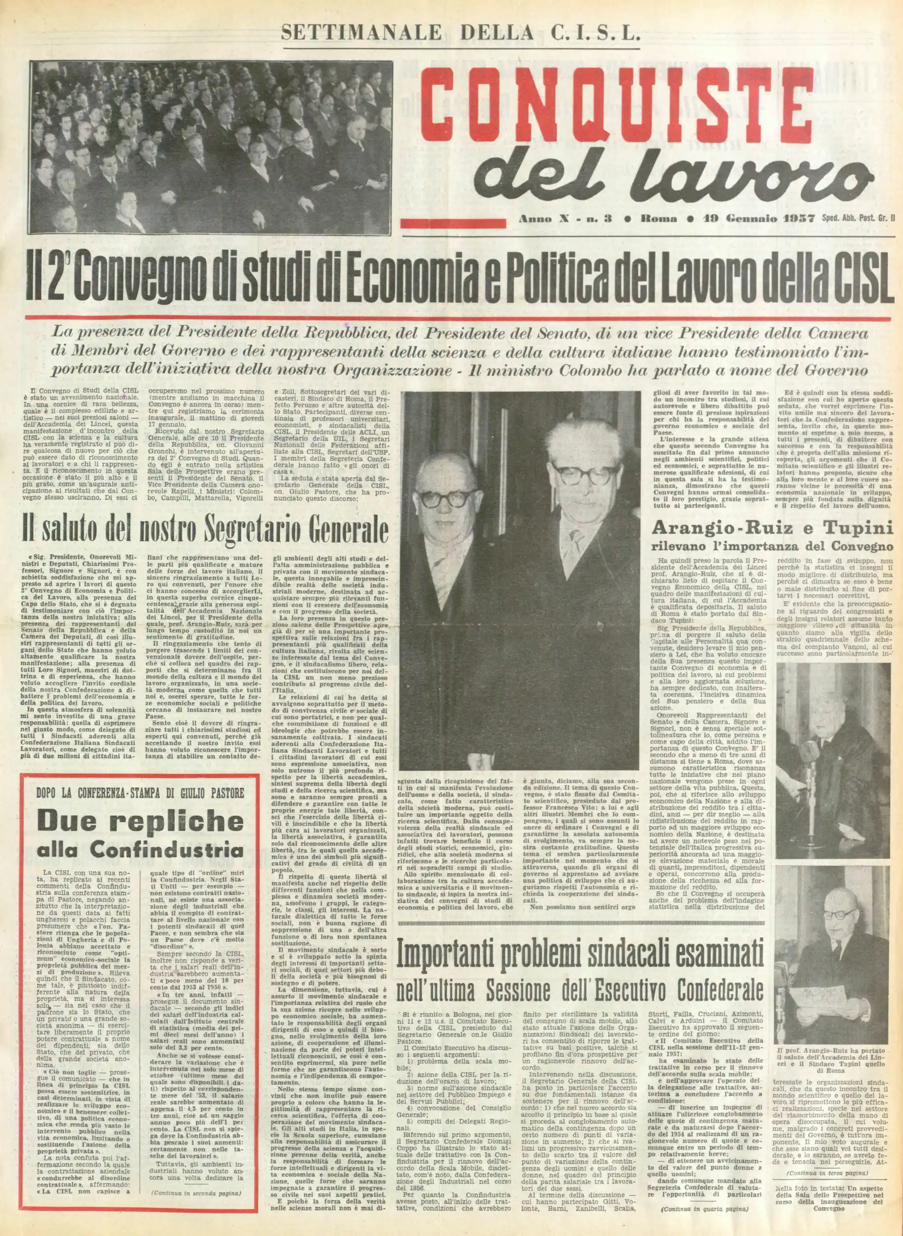 Conquiste del Lavoro del 19/01/1957 N. 3 Anno 10
