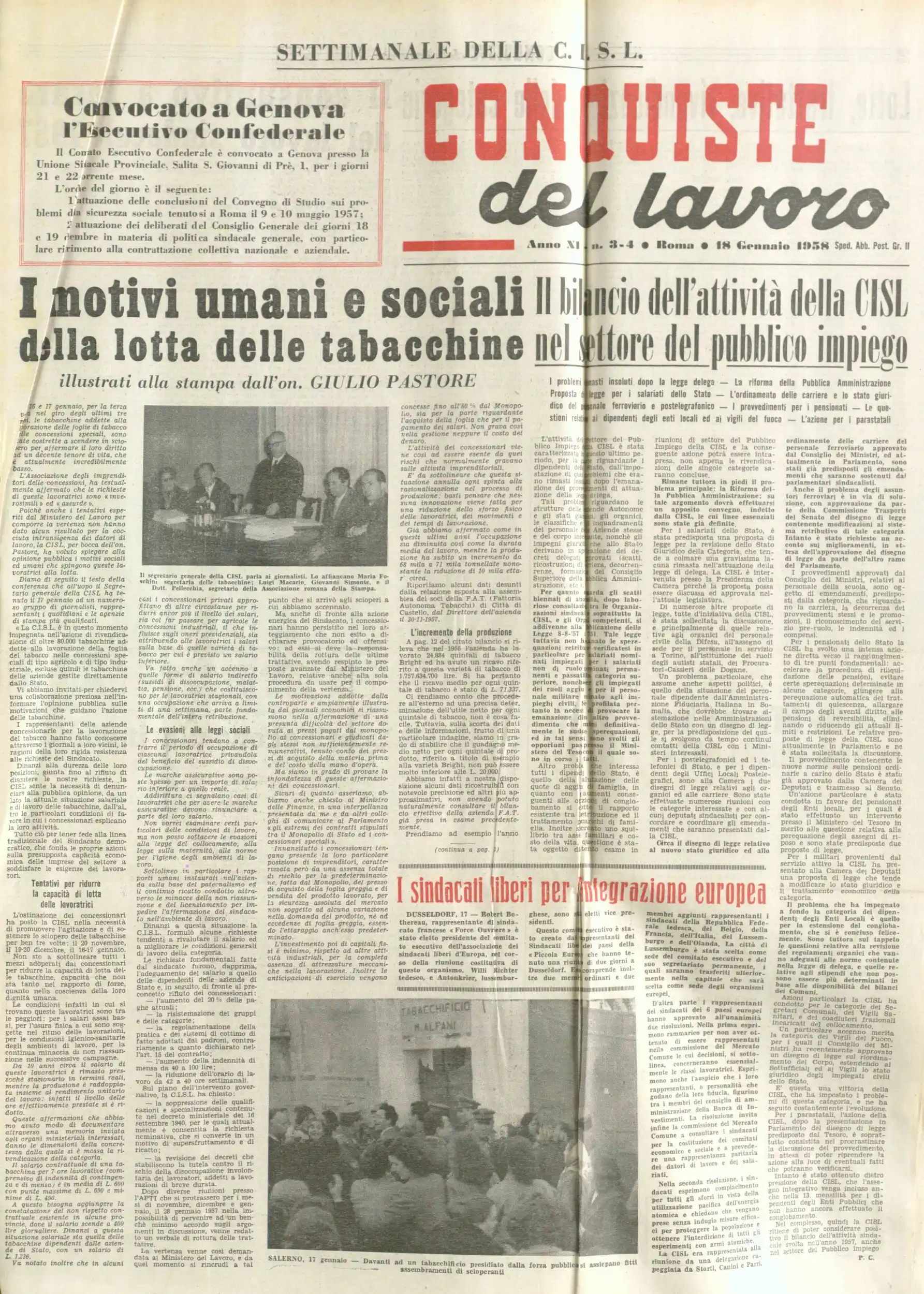 Conquiste del Lavoro del 18/01/1958 N. 3-4 Anno 11
