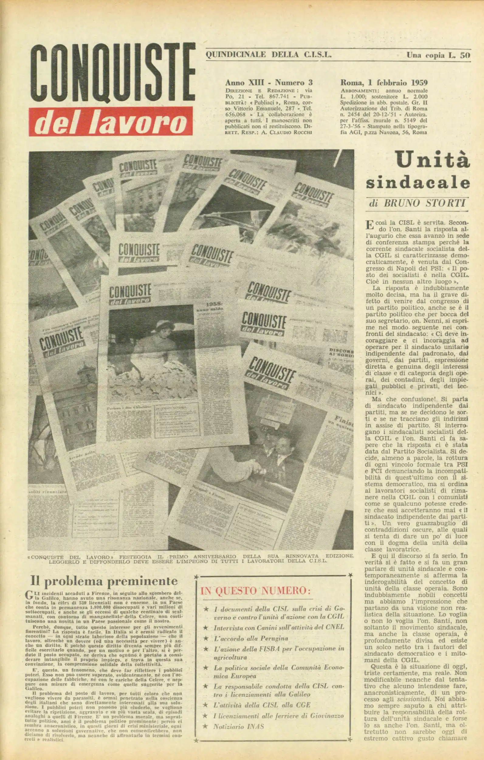 Conquiste del Lavoro del 01/02/1959 N. 3 Anno 12