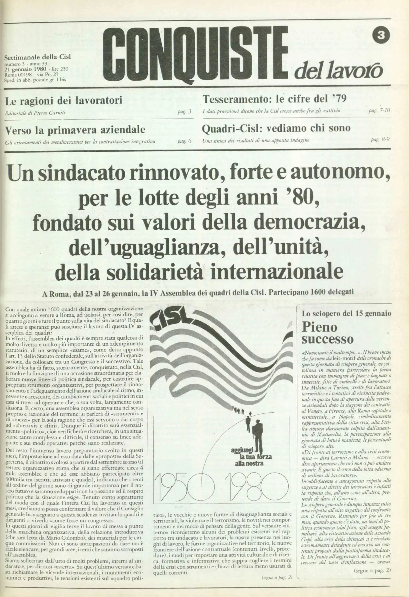 Conquiste del Lavoro del 21/01/1980 N. 3 Anno 33