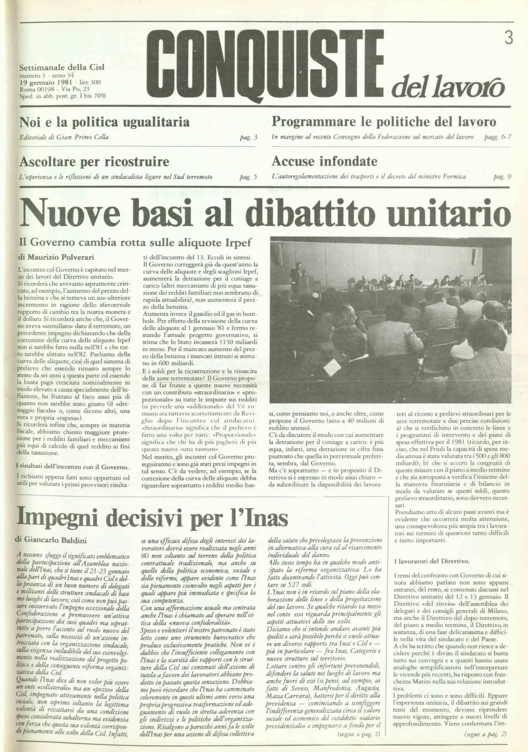 Conquiste del Lavoro del 19/01/1981 N. 3 Anno 34