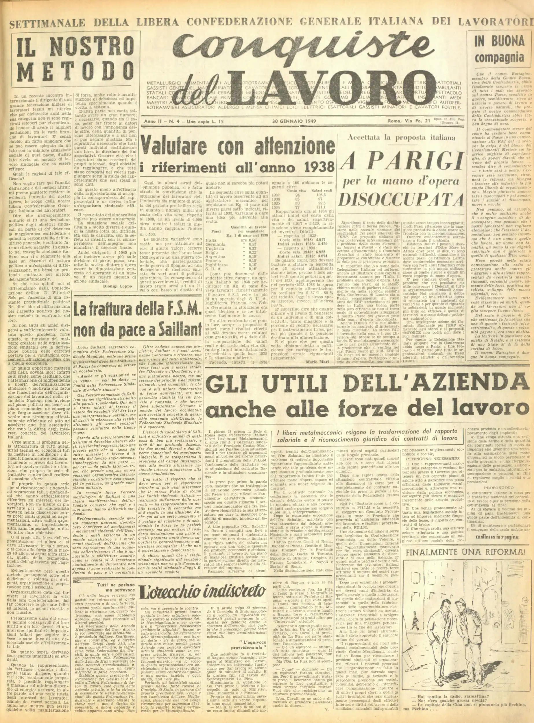 Conquiste del Lavoro del 30/01/1949 N. 4 Anno 2