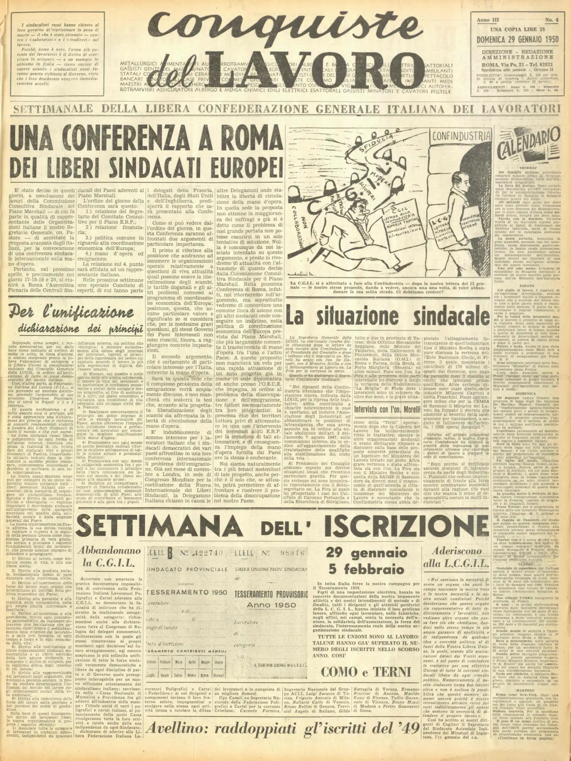 Conquiste del Lavoro del 29/01/1950 N. 4 Anno 3