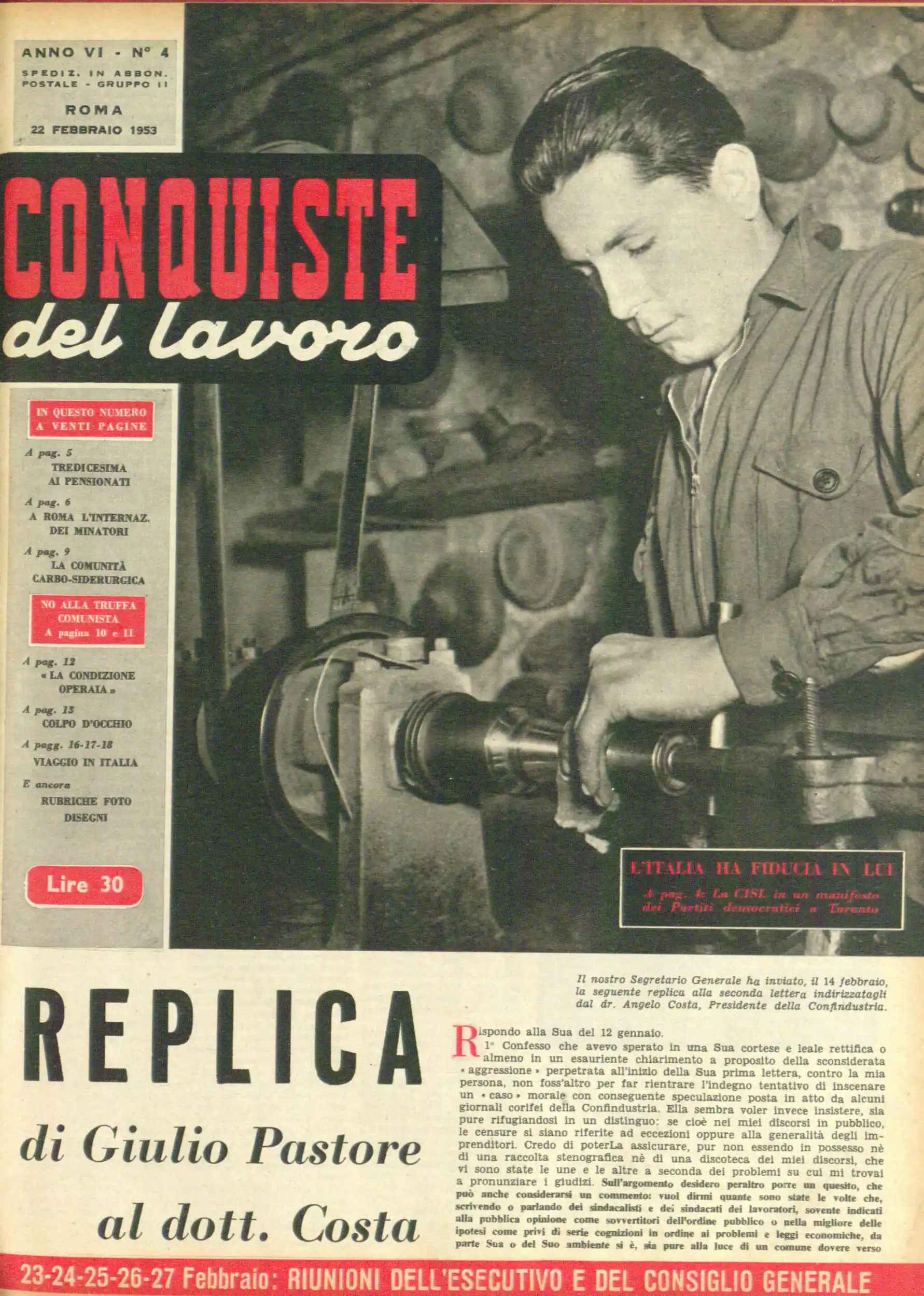 Conquiste del Lavoro del 22/02/1953 N. 4 Anno 6