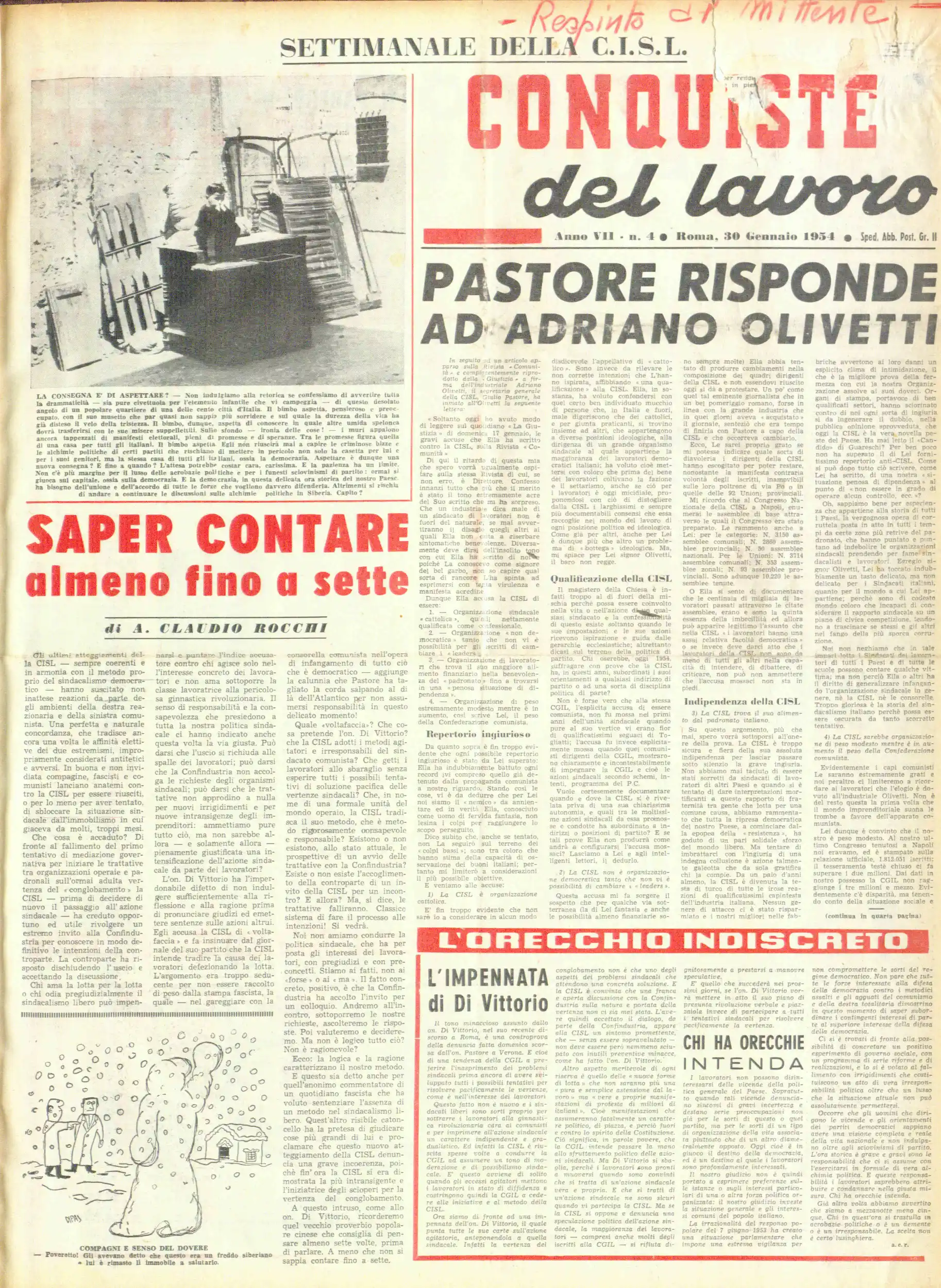 Conquiste del Lavoro del 30/01/1954 N. 4 Anno 7