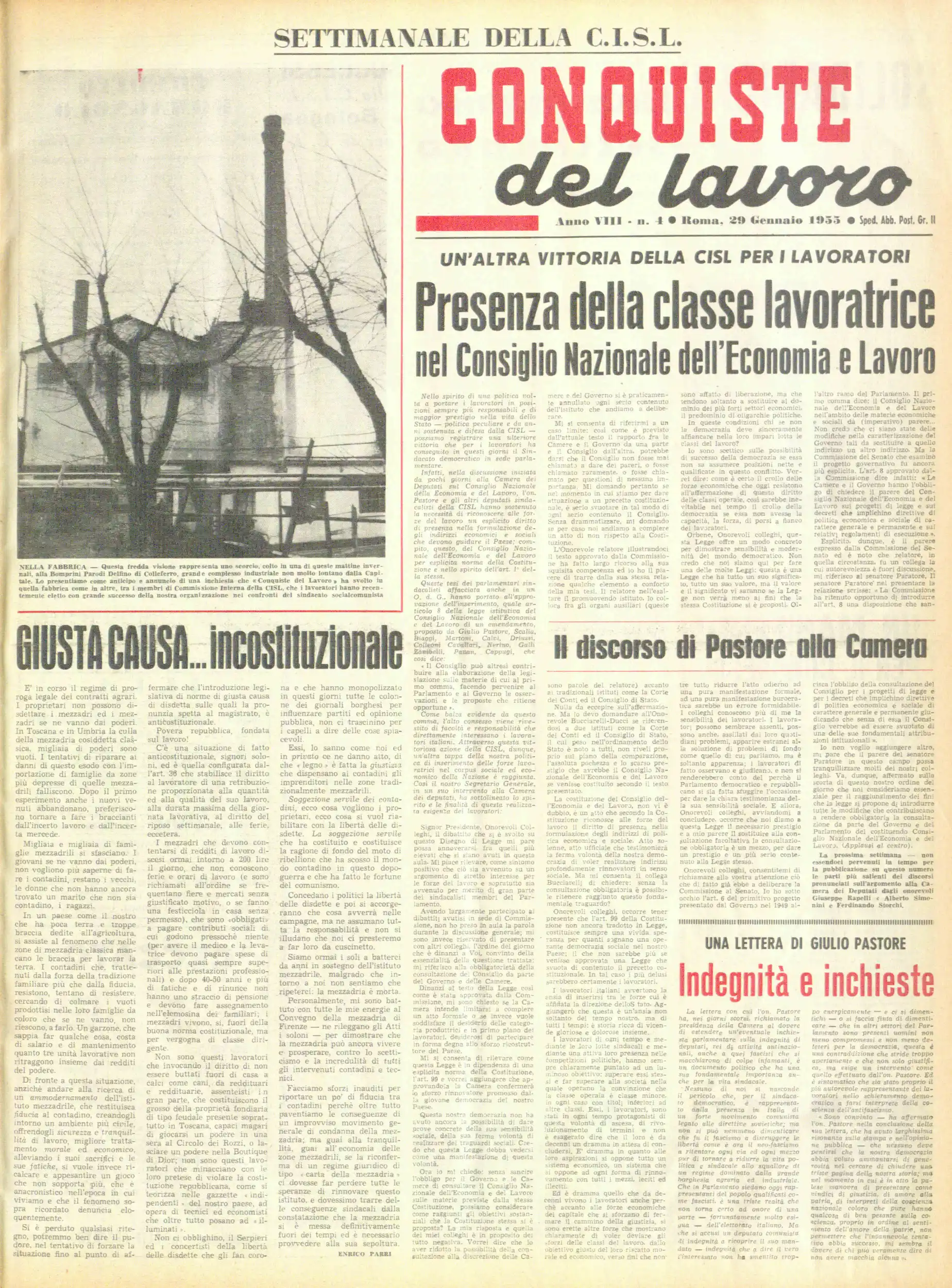 Conquiste del Lavoro del 29/01/1955 N. 4 Anno 8