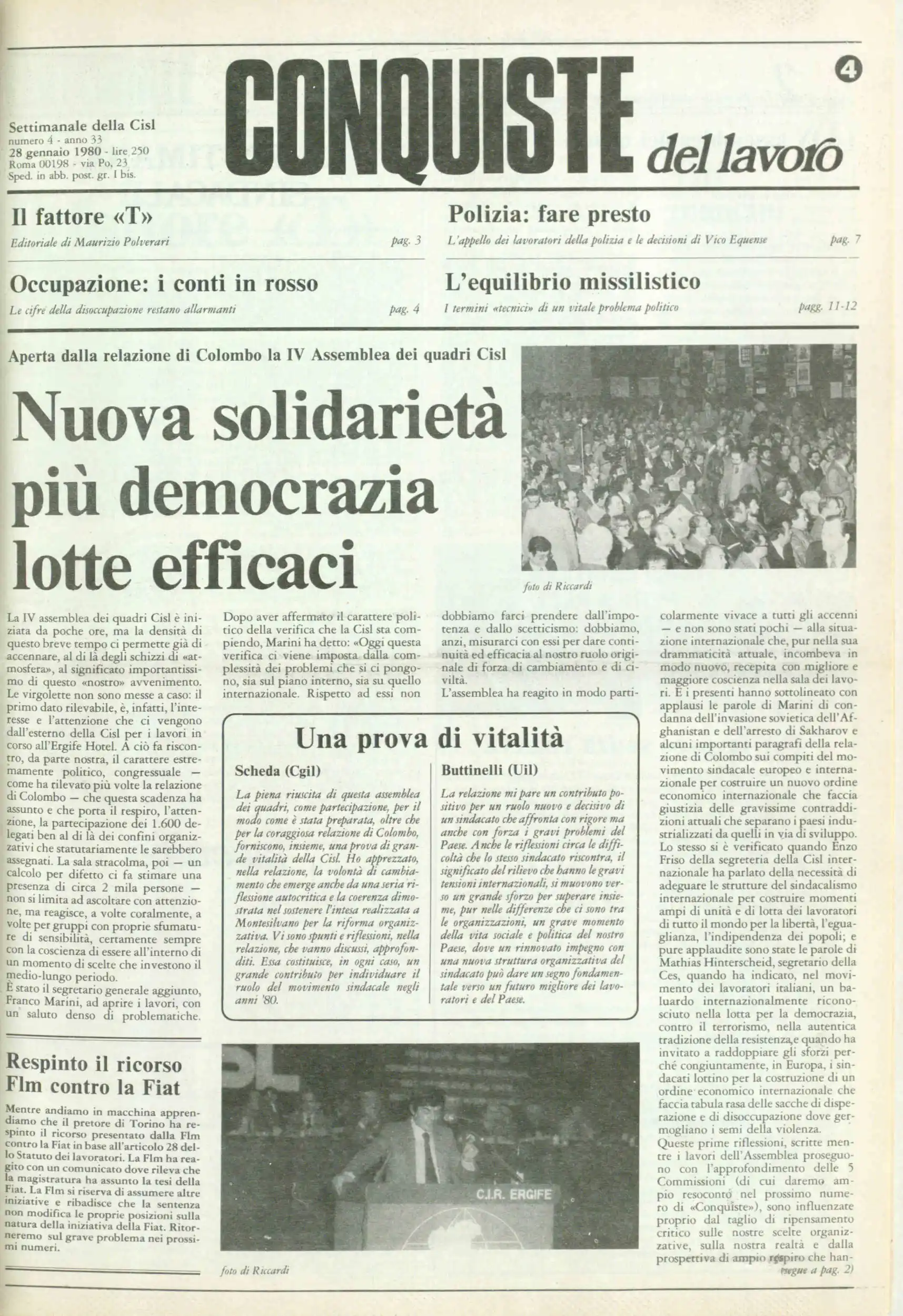 Conquiste del Lavoro del 28/01/1980 N. 4 Anno 33