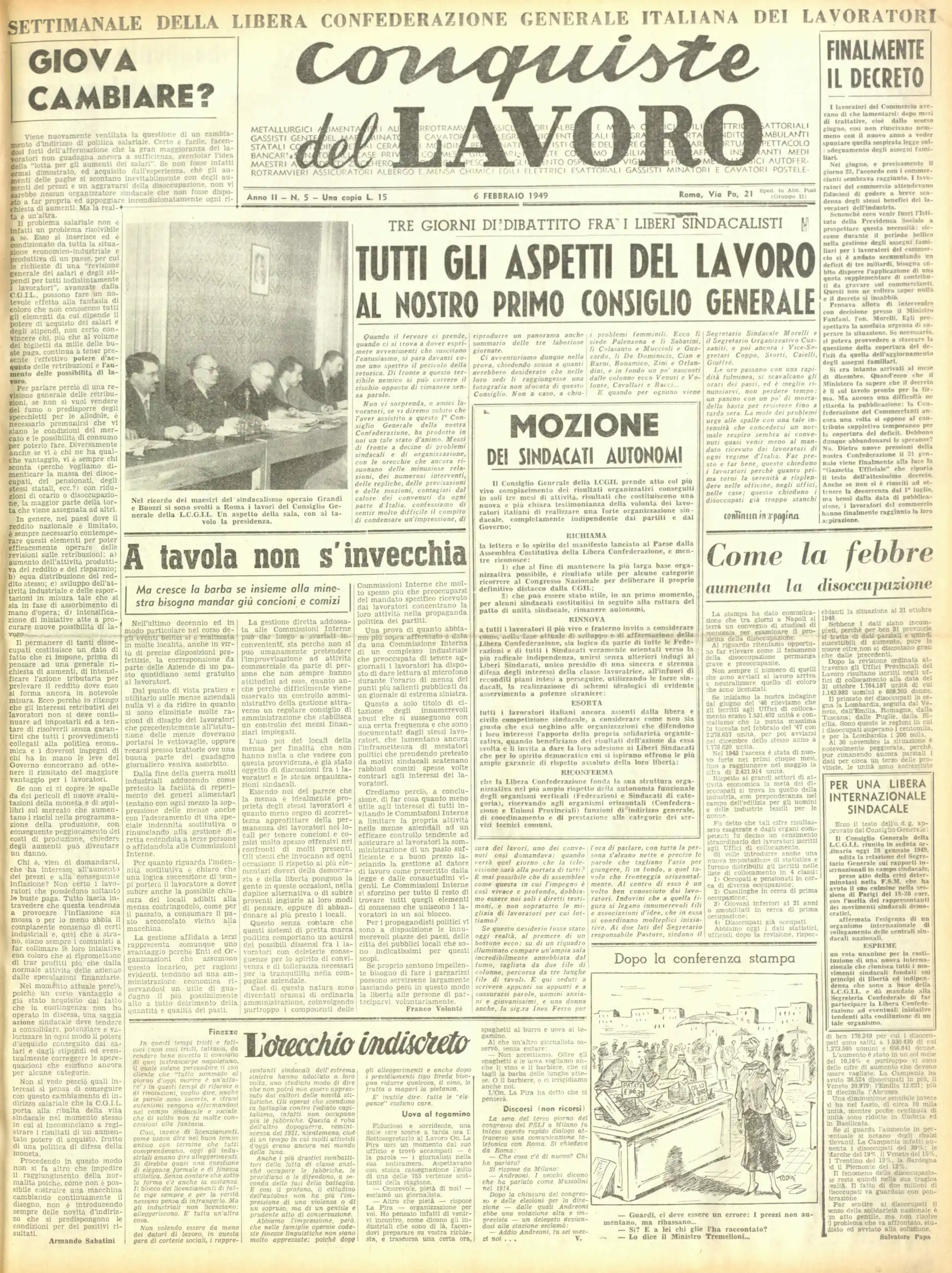 Conquiste del Lavoro del 06/02/1949 N. 5 Anno 2