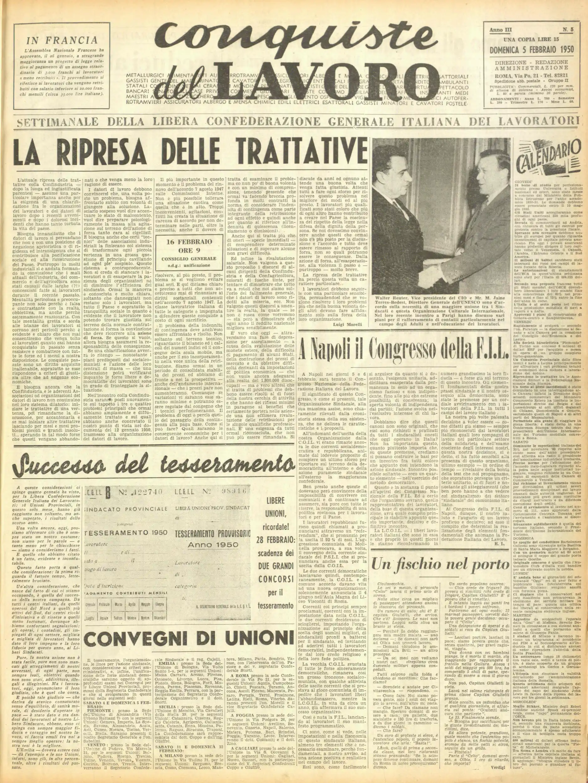 Conquiste del Lavoro del 05/02/1950 N. 5 Anno 3