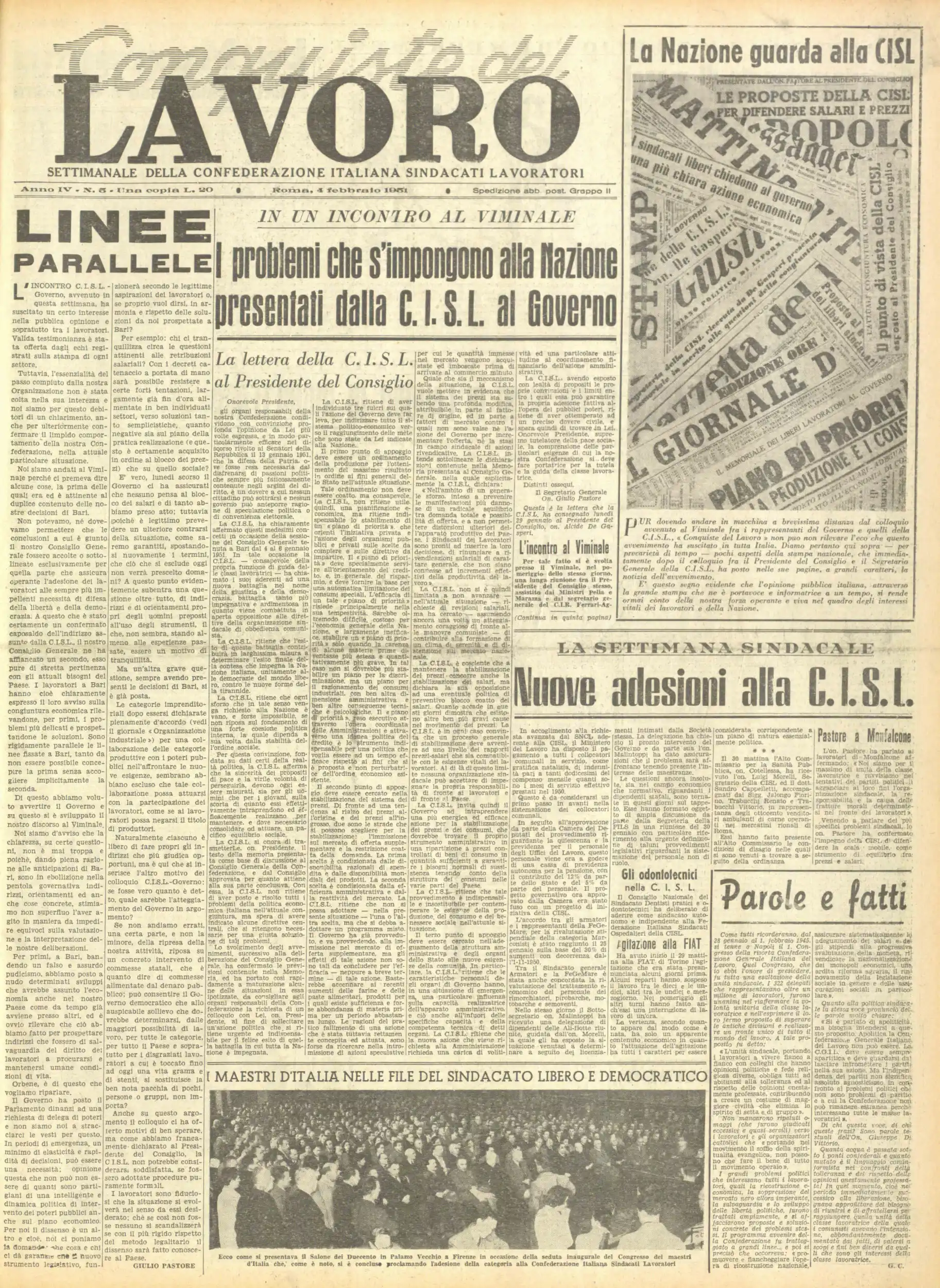 Conquiste del Lavoro del 04/02/1951 N. 5 Anno 4