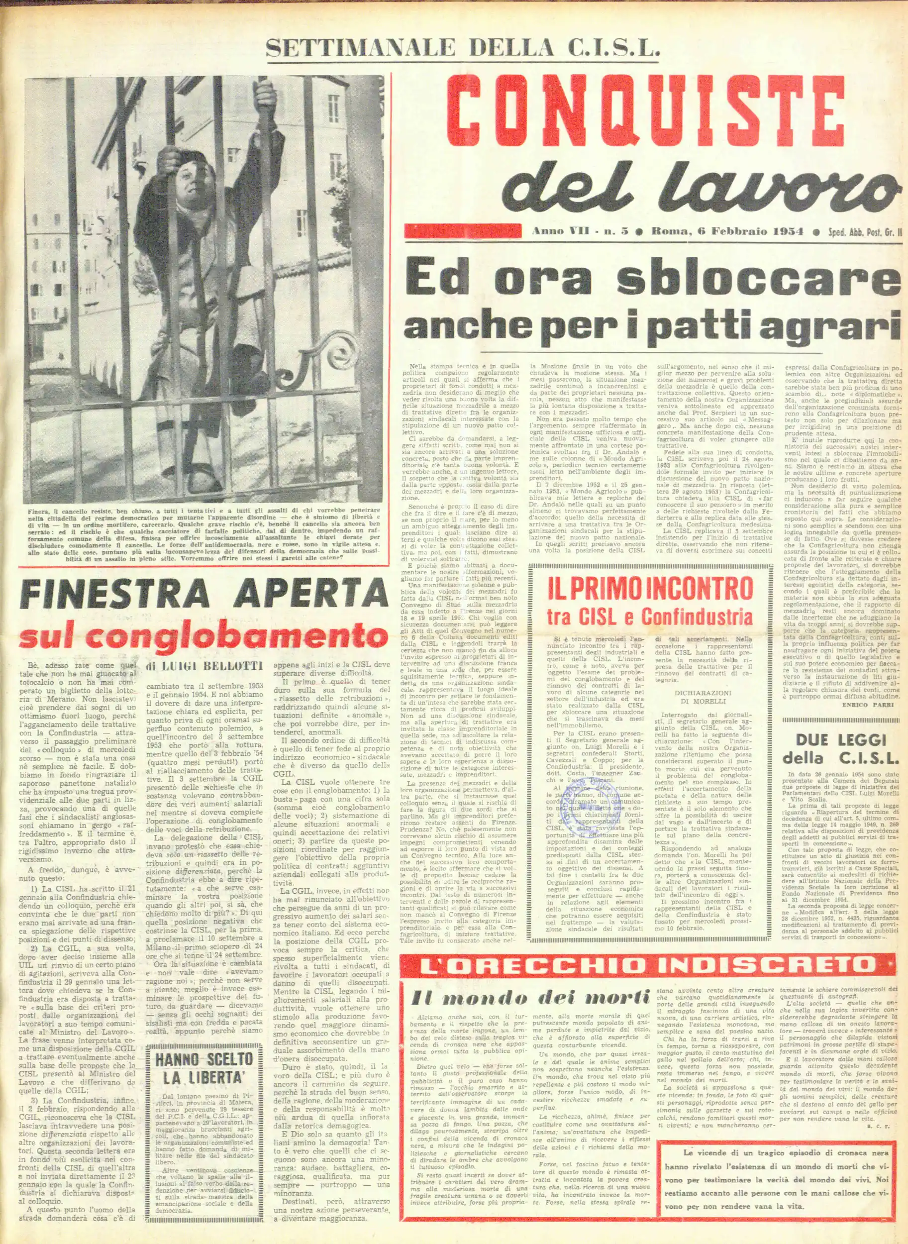 Conquiste del Lavoro del 06/02/1954 N. 5 Anno 7