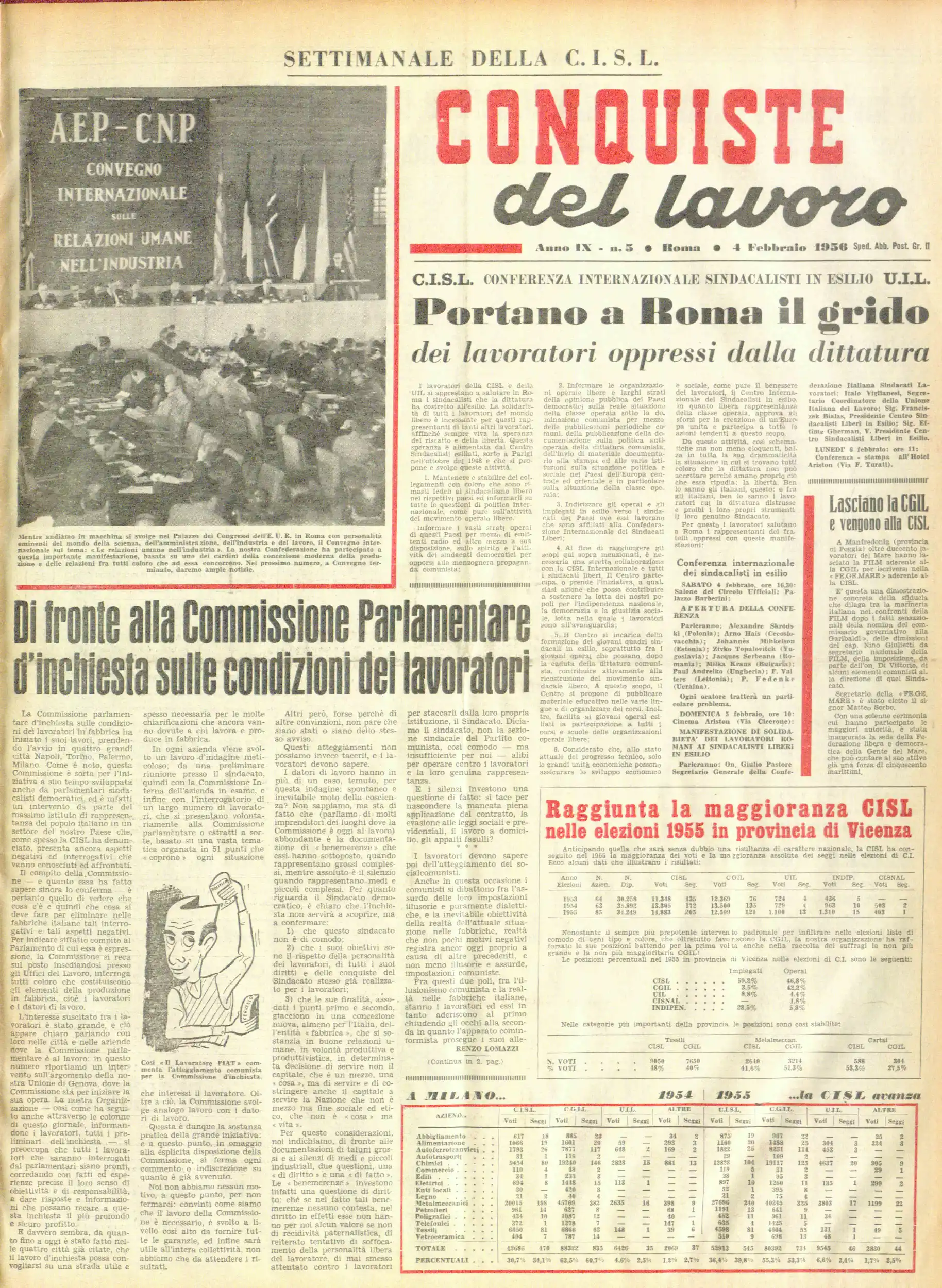 Conquiste del Lavoro del 04/02/1956 N. 5 Anno 9