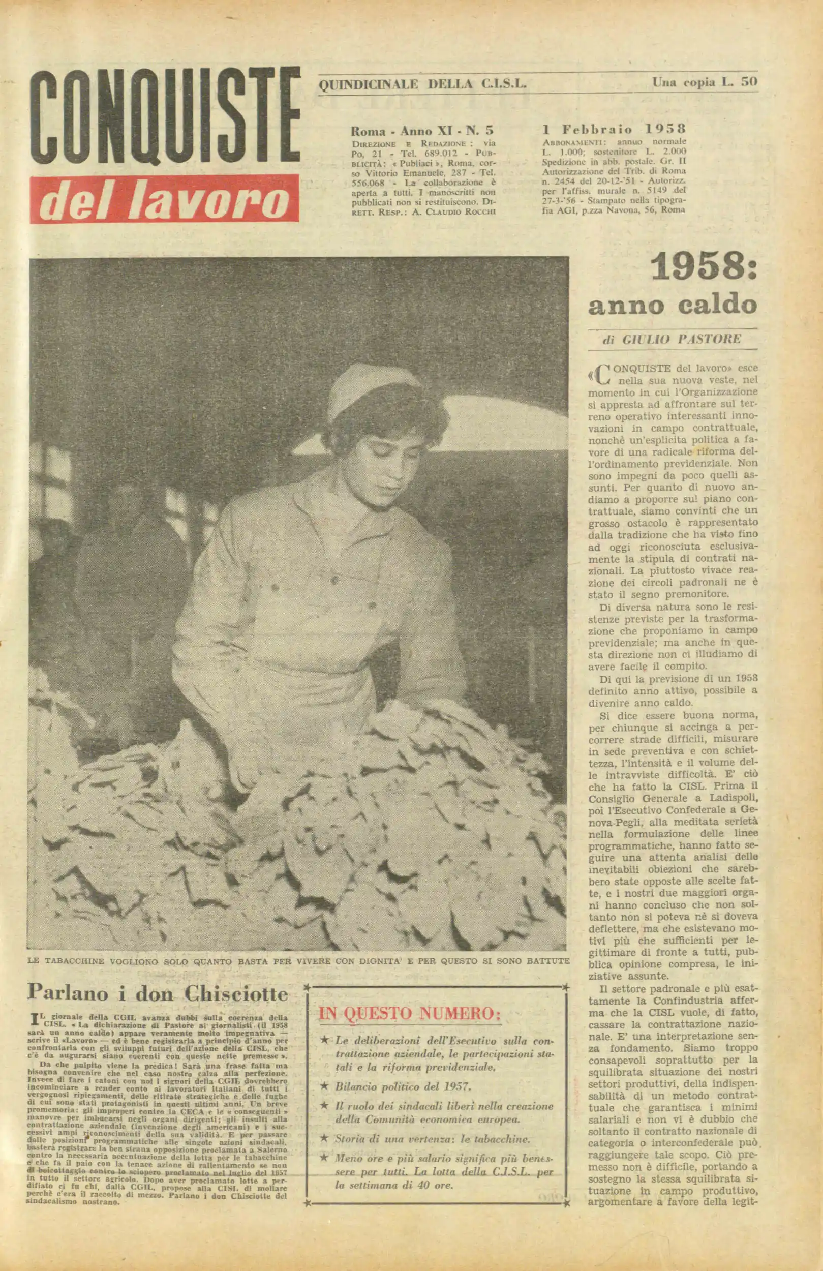Conquiste del Lavoro del 01/02/1958 N. 5 Anno 11