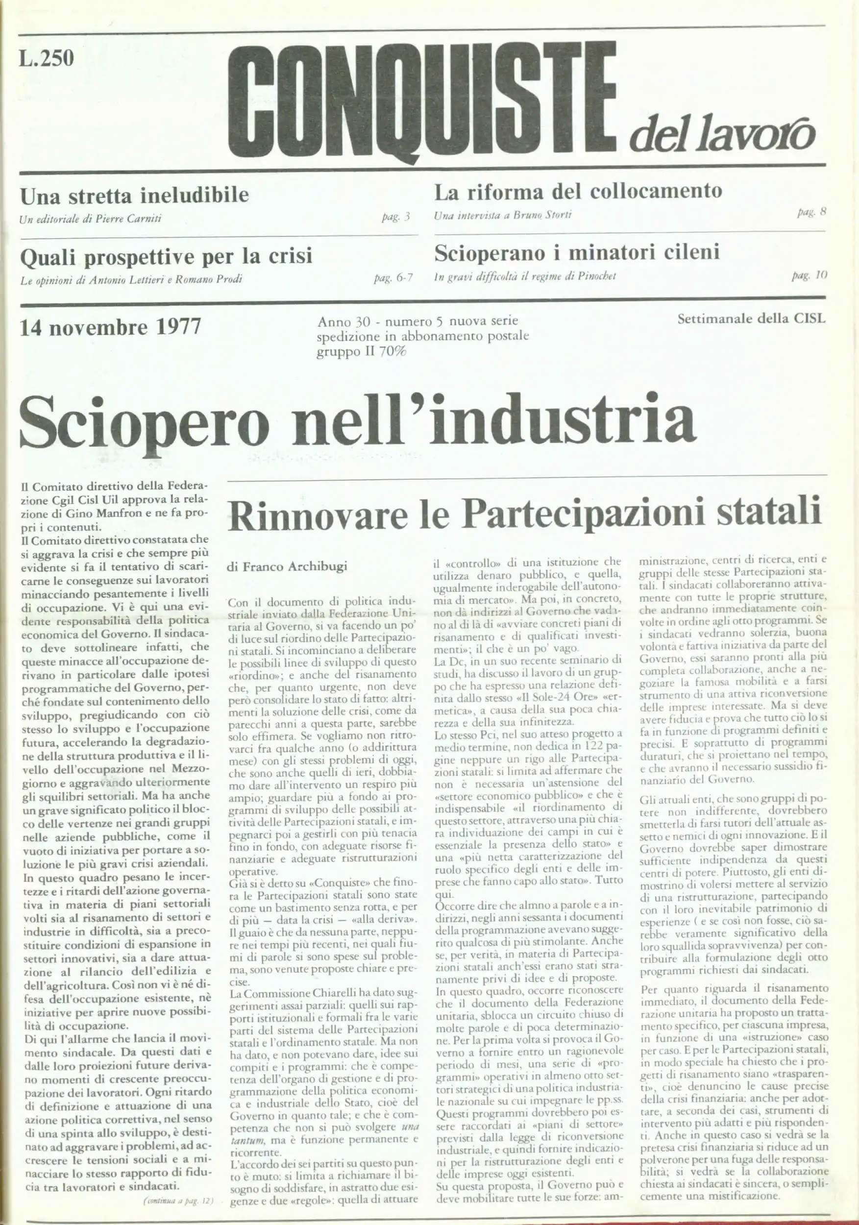 Conquiste del Lavoro del 14/11/1977 N. 5 Anno 30