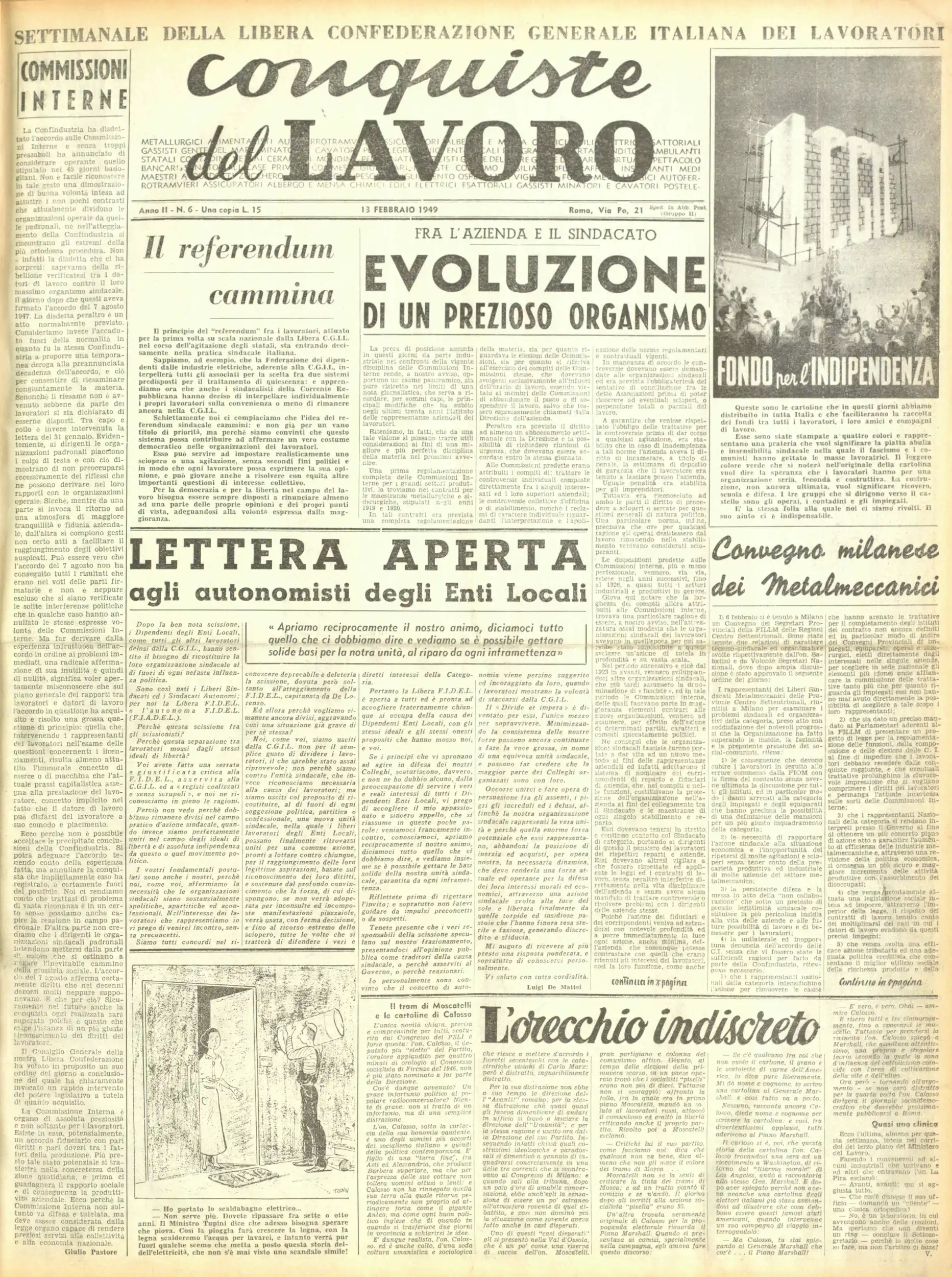 Conquiste del Lavoro del 13/02/1949 N. 6 Anno 2