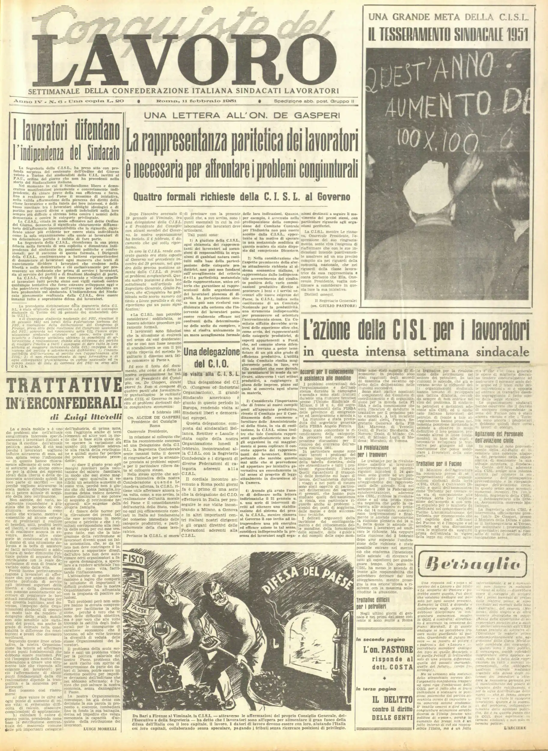 Conquiste del Lavoro del 11/02/1951 N. 6 Anno 4