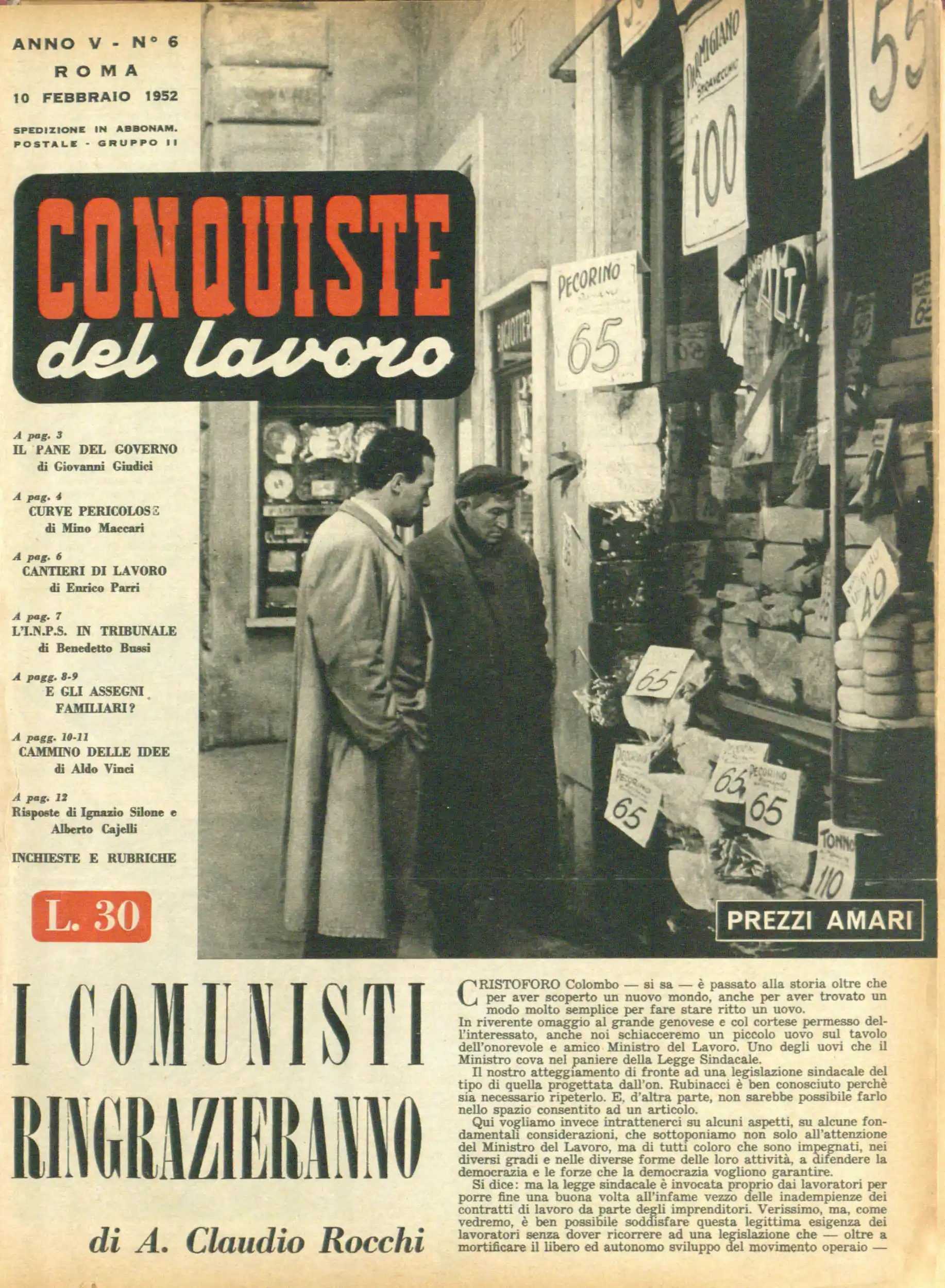 Conquiste del Lavoro del 10/02/1952 N. 6 Anno 5