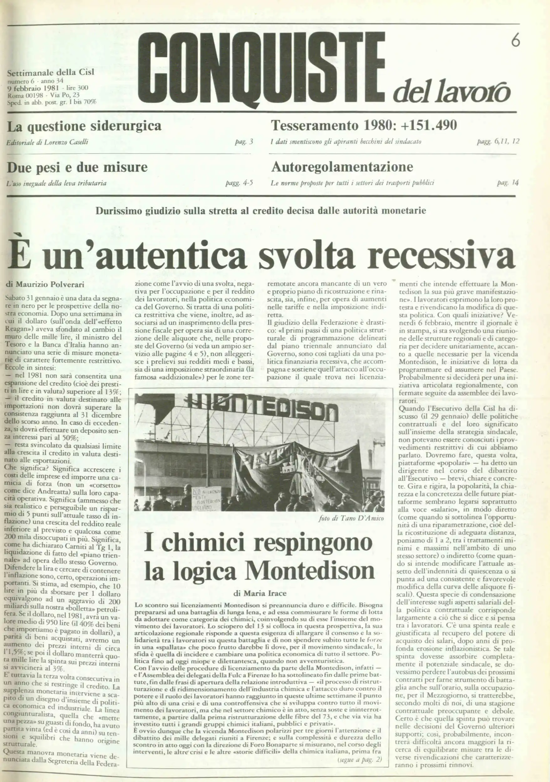 Conquiste del Lavoro del 09/02/1981 N. 6 Anno 34