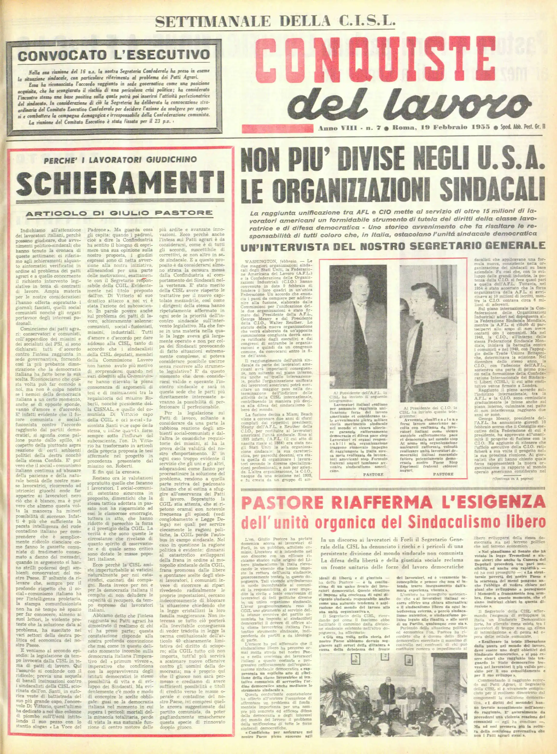 Conquiste del Lavoro del 19/02/1955 N. 7 Anno 8