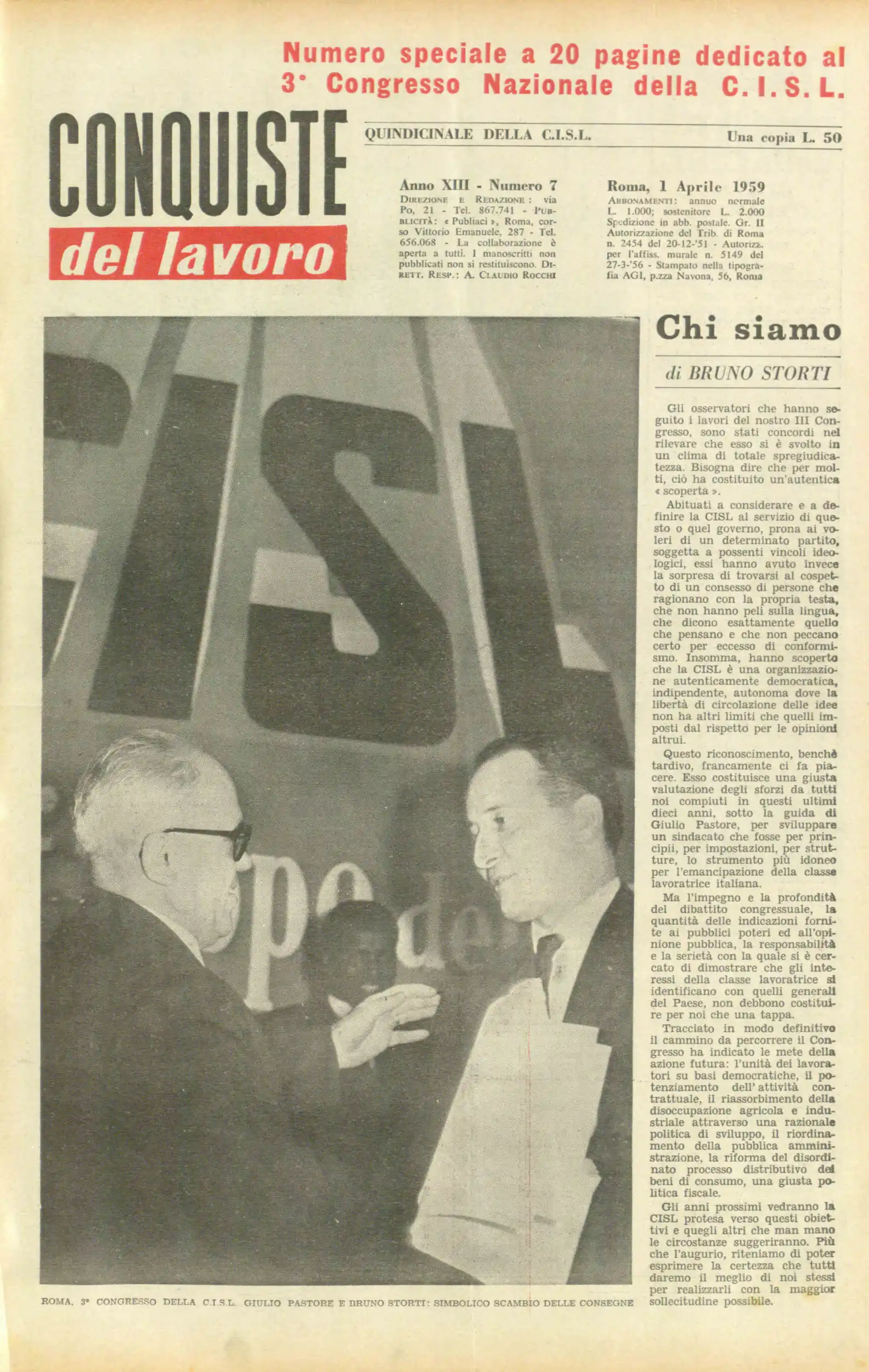 Conquiste del Lavoro del 01/04/1959 N. 7 Anno 12
