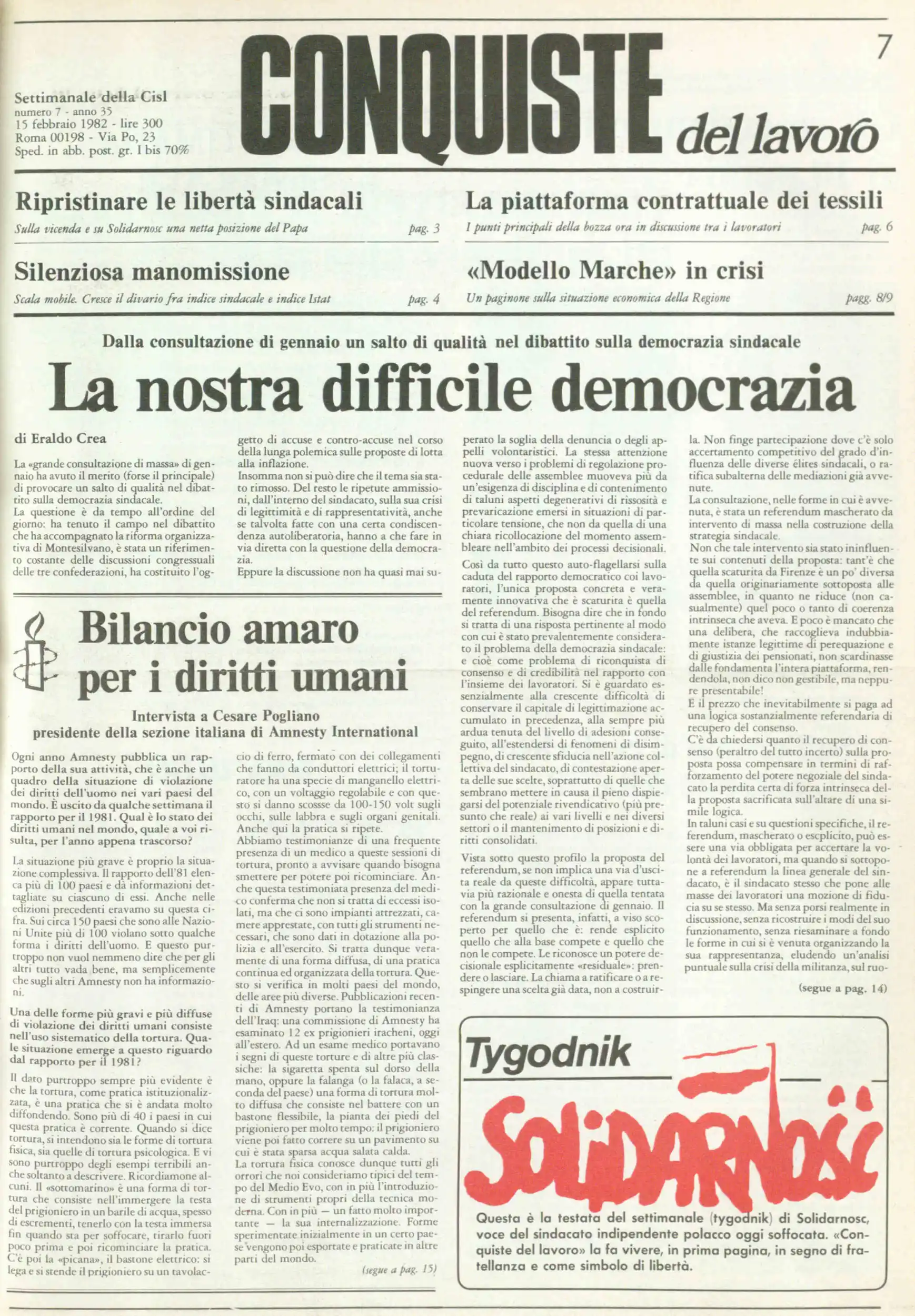 Conquiste del Lavoro del 15/02/1982 N. 7 Anno 35