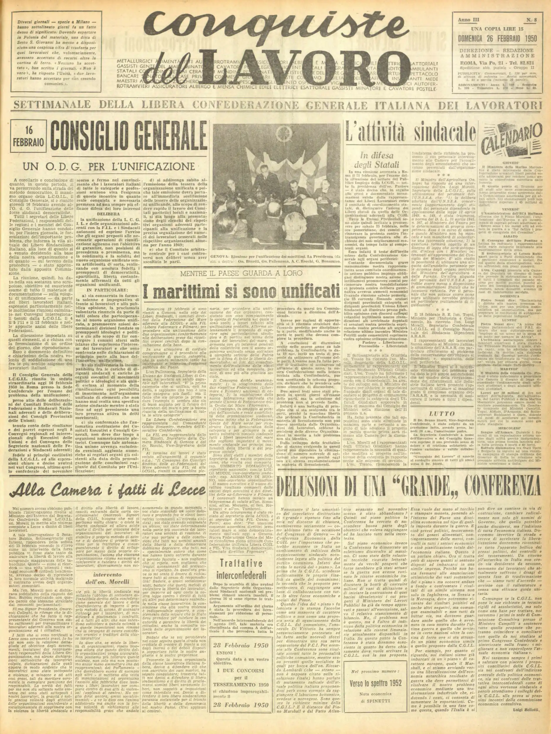 Conquiste del Lavoro del 26/02/1950 N. 8 Anno 3