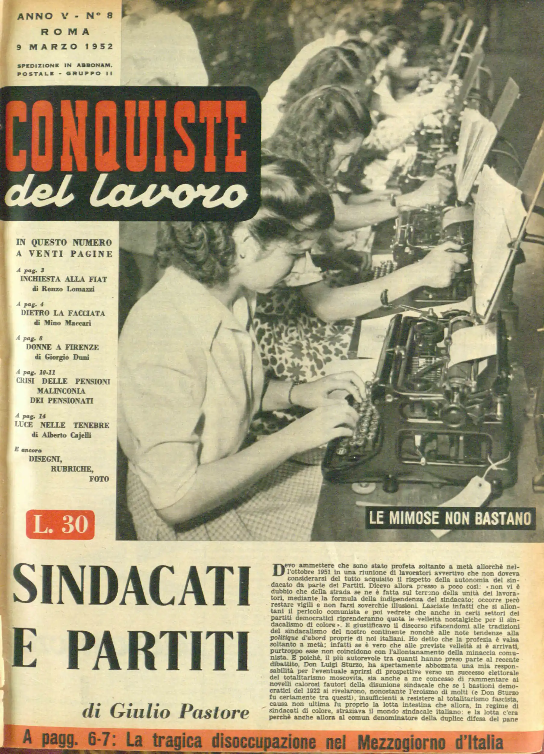 Conquiste del Lavoro del 09/03/1952 N. 8 Anno 5