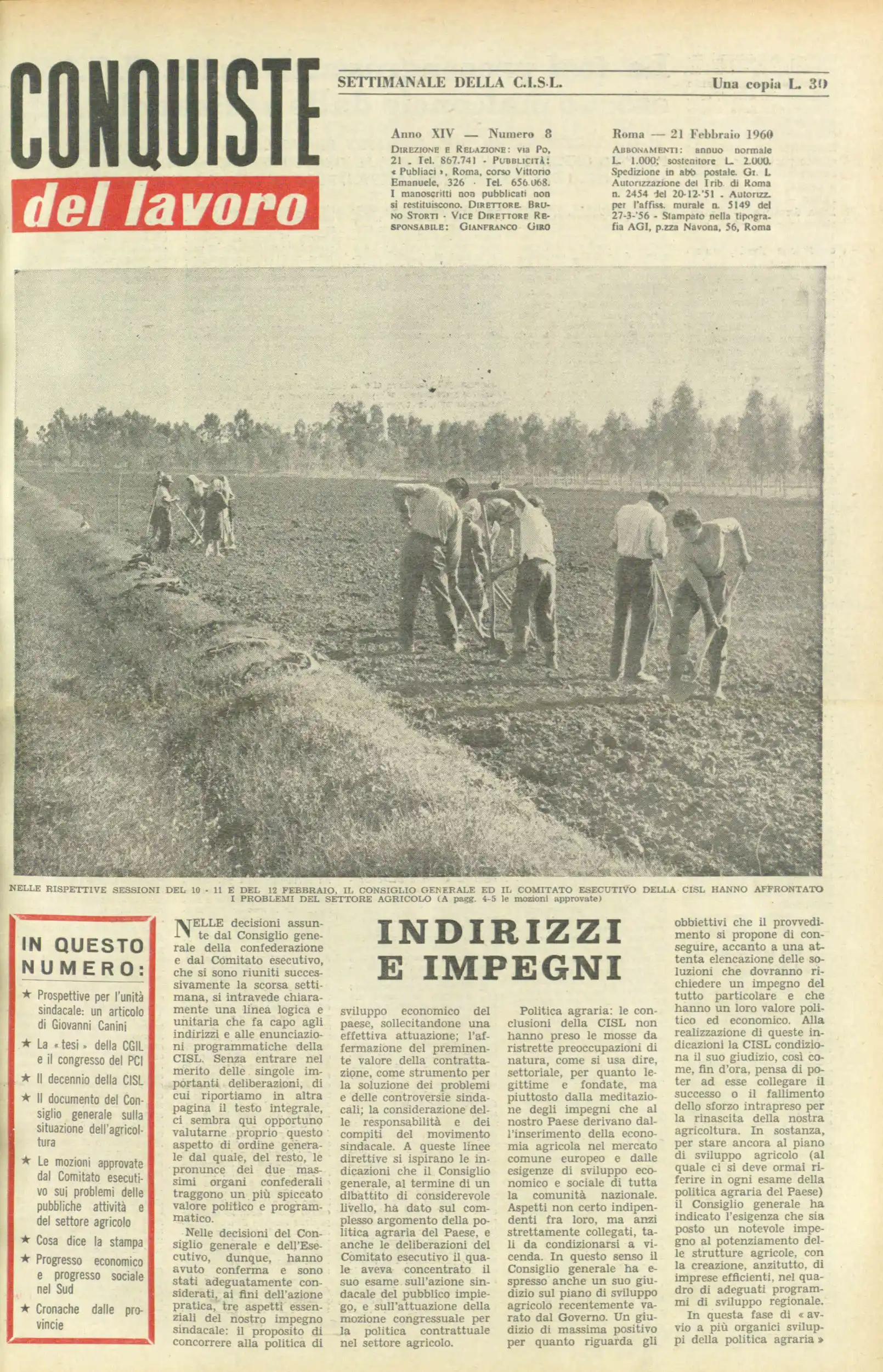 Conquiste del Lavoro del 21/02/1960 N. 8 Anno 13