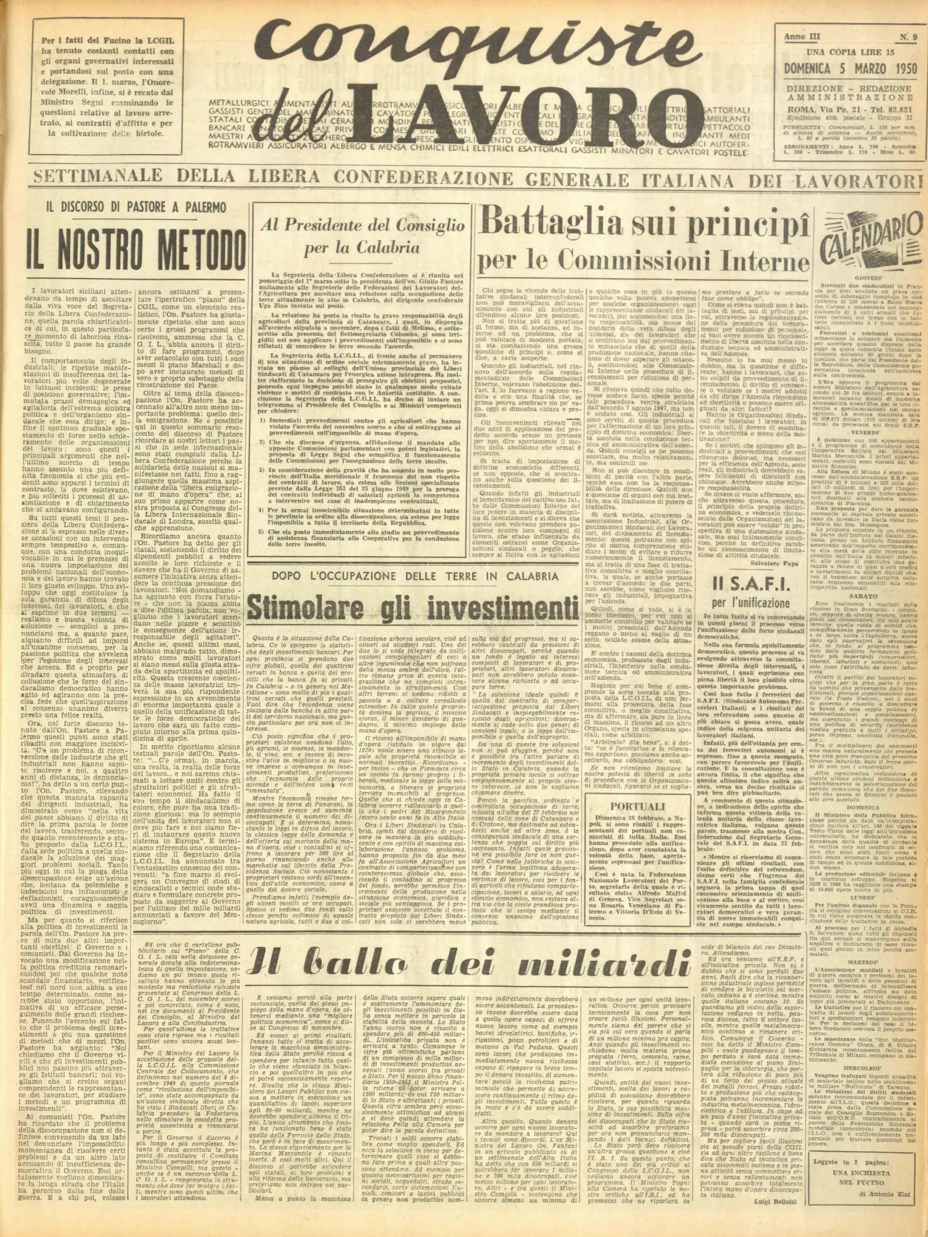 Conquiste del Lavoro del 05/03/1950 N. 9 Anno 3