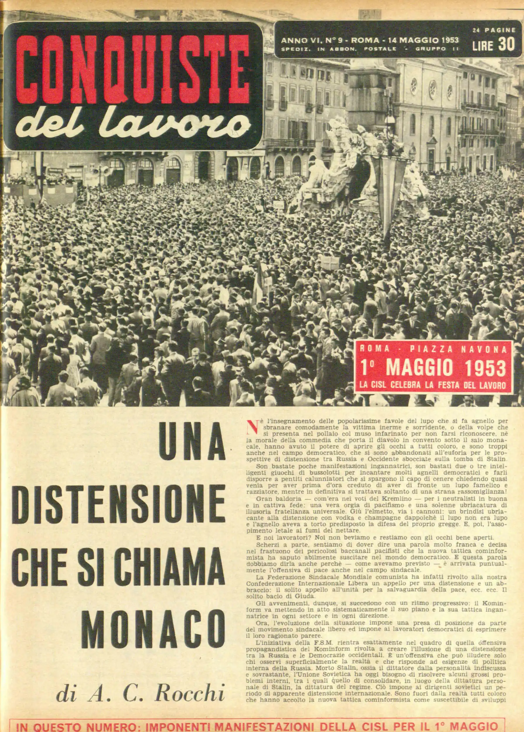 Conquiste del Lavoro del 14/05/1953 N. 9 Anno 6