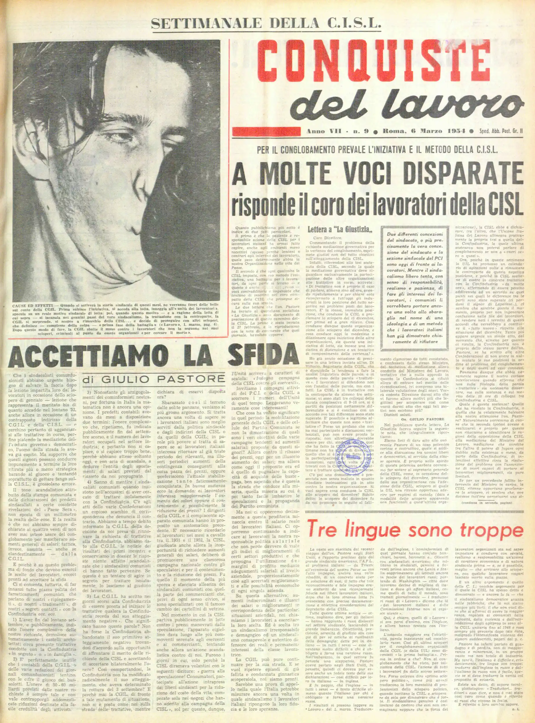 Conquiste del Lavoro del 06/03/1954 N. 9 Anno 7