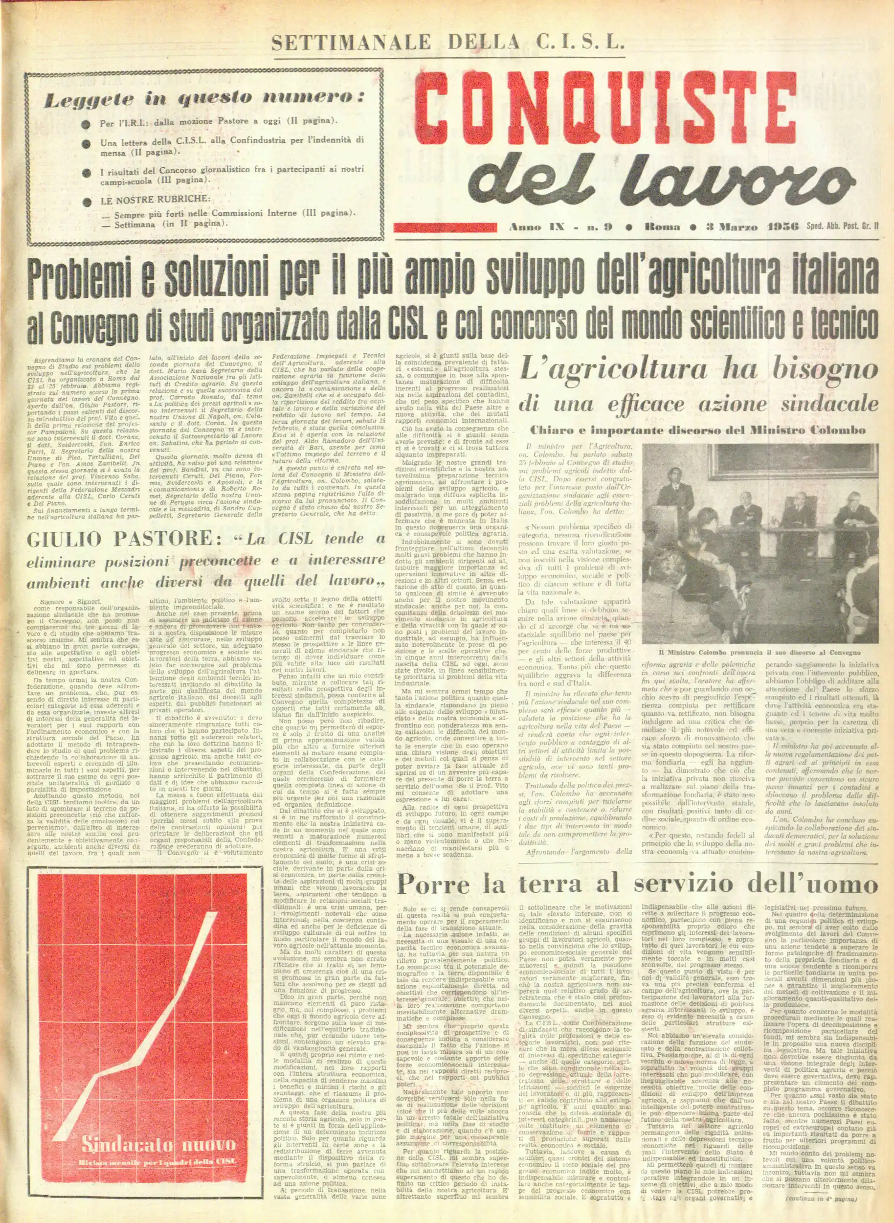 Conquiste del Lavoro del 03/03/1956 N. 9 Anno 9
