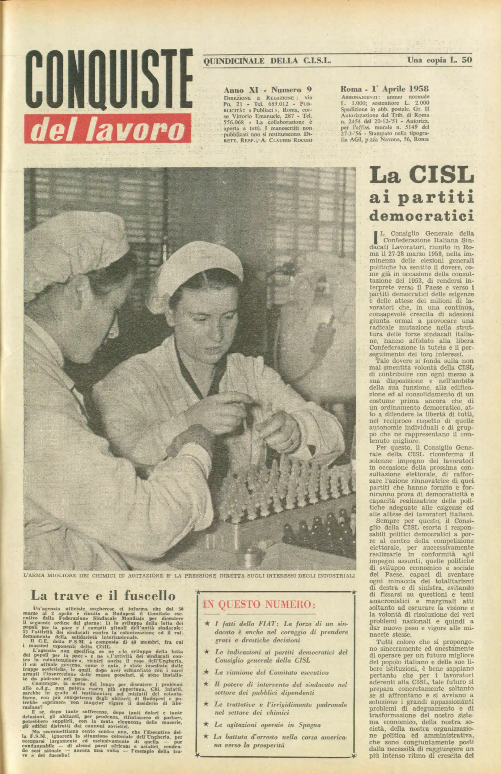 Conquiste del Lavoro del 01/04/1958 N. 9 Anno 11