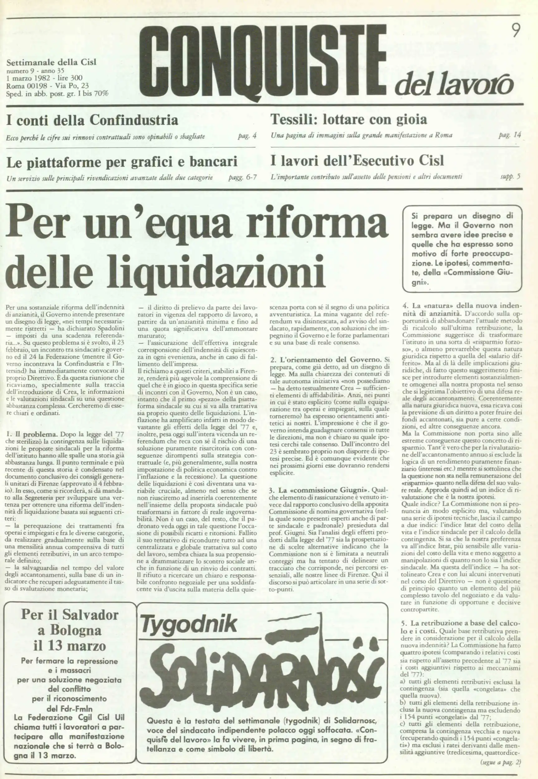Conquiste del Lavoro del 01/03/1982 N. 9 Anno 35