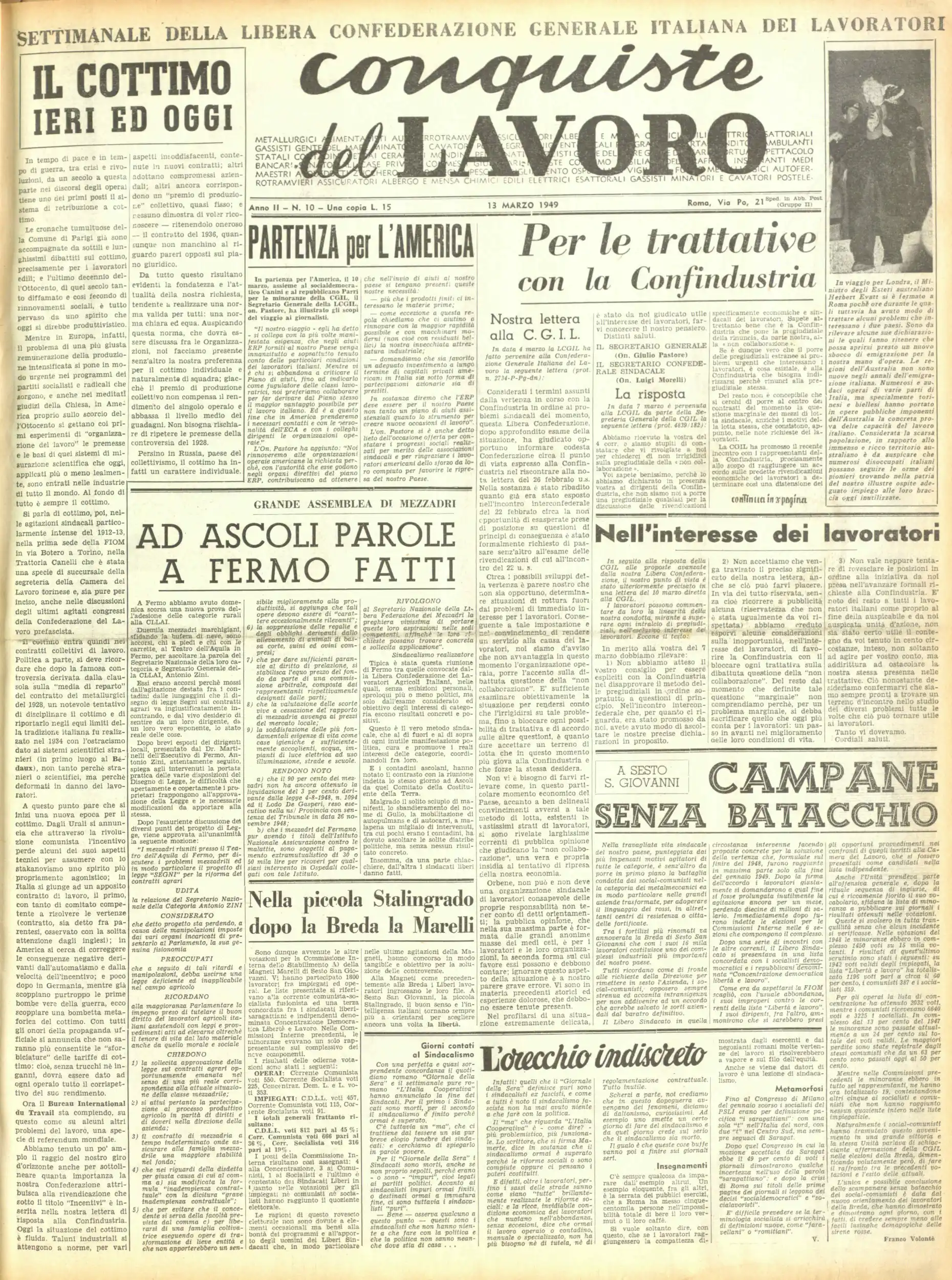 Conquiste del Lavoro del 13/03/1949 N. 10 Anno 2