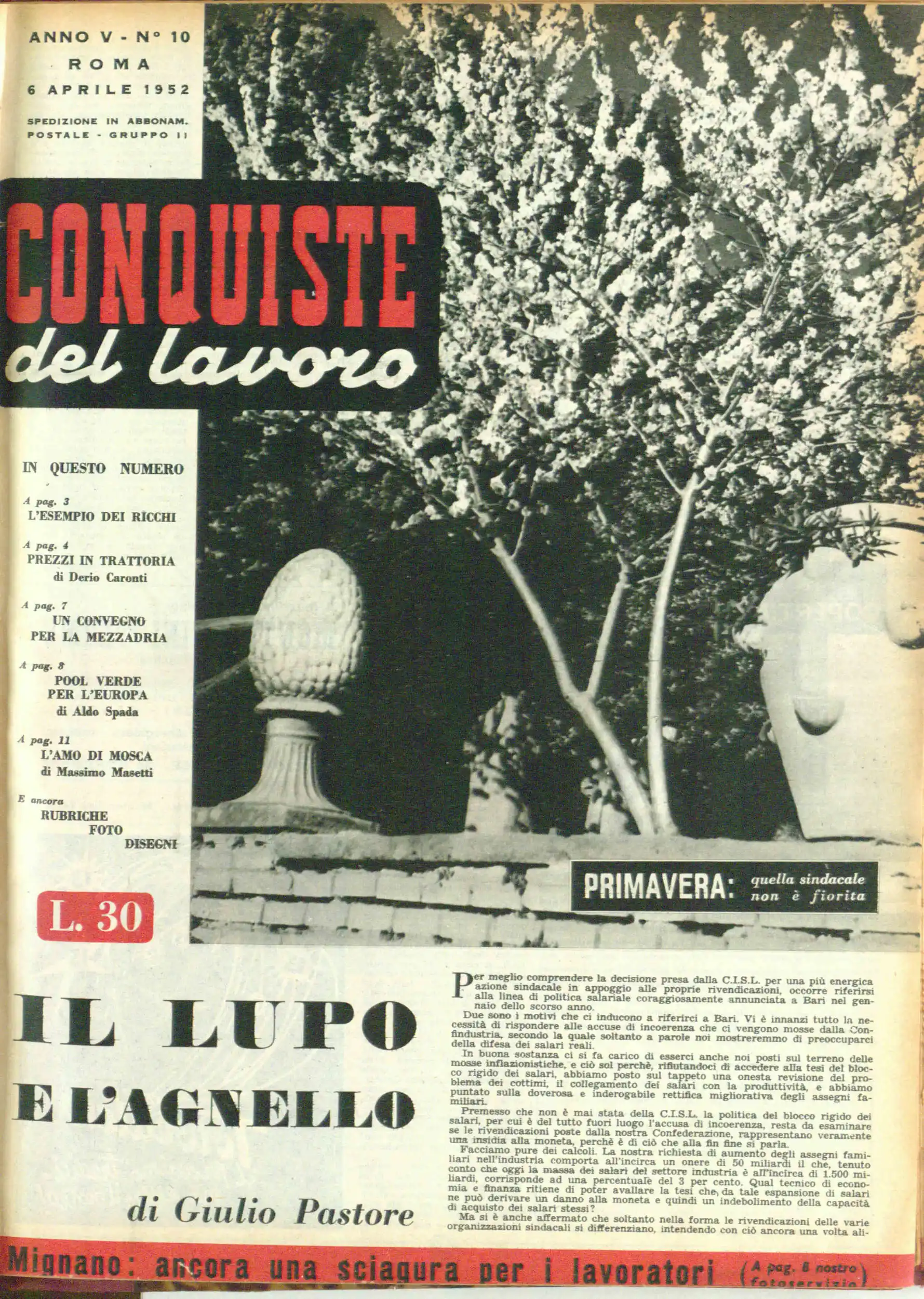 Conquiste del Lavoro del 06/04/1952 N. 10 Anno 5