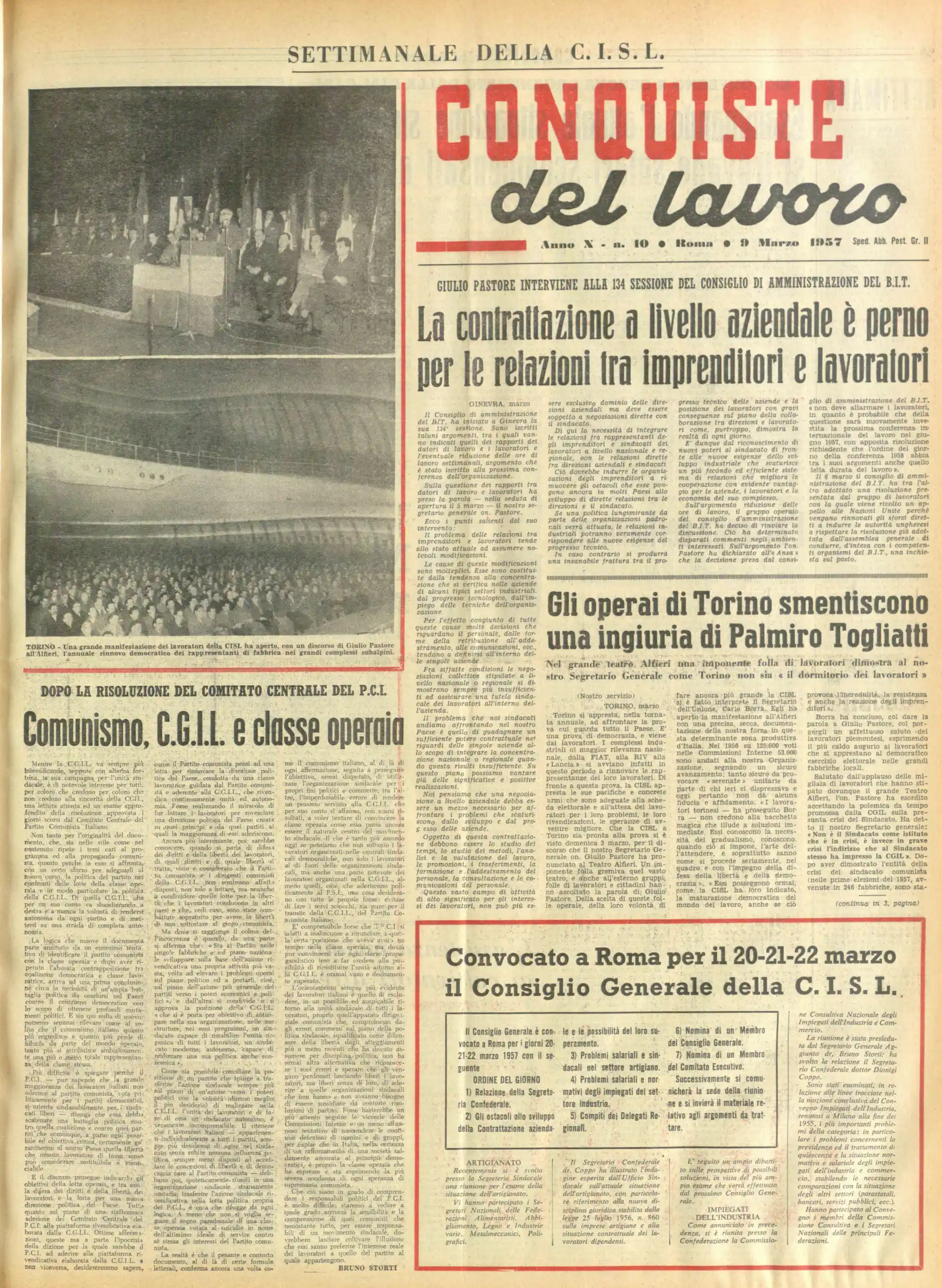 Conquiste del Lavoro del 09/03/1957 N. 10 Anno 10