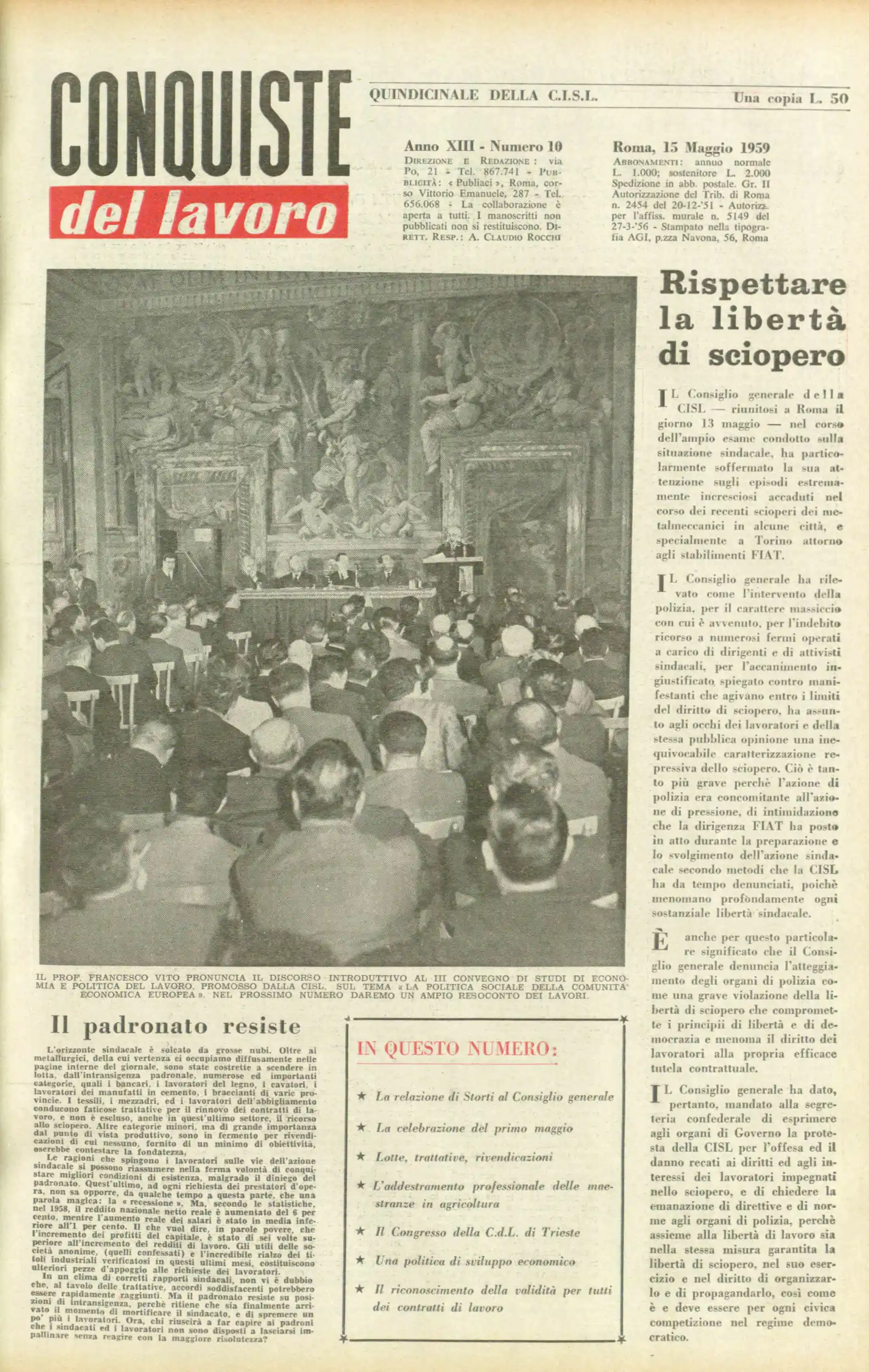 Conquiste del Lavoro del 15/05/1959 N. 10 Anno 12